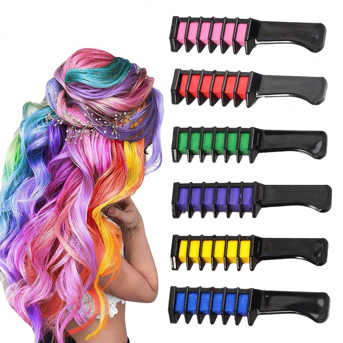 6PC Temporary Hair Dye Chalk Comb Washable Hair Color Set DIY Birthday Party