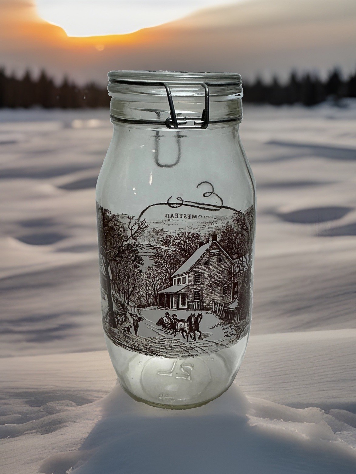 Vintage Currier & Ives 2 Liter Holiday Homestead Winter Hinged Canister Jar 10 Vintage Currier & Ives 2 Liter Holiday Homestead Winter Hinged Canister Jar 10