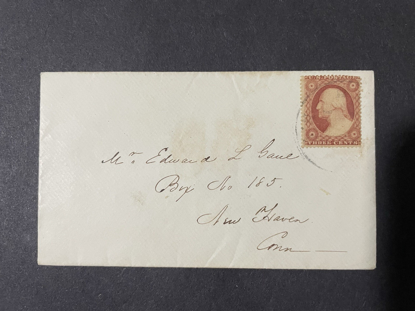 1850s/60s 3c George Washington Cover Scott 26 Plate 10 New Haven Conn