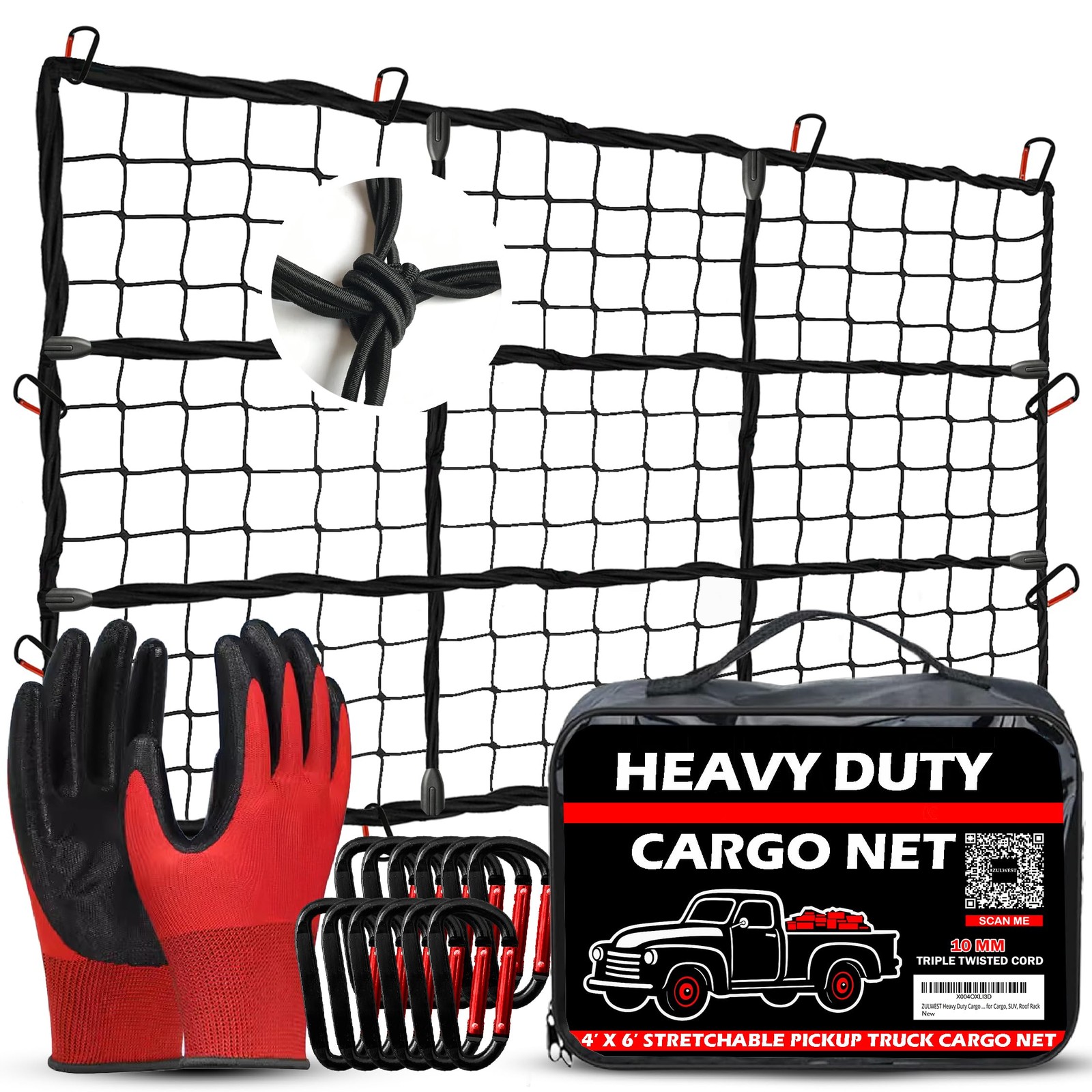Heavy Duty Cargo Net for Pickup Truck Bed, 4x6 ft Stretches to 8x12 ft 10mm ... Heavy Duty Cargo Net for Pickup Truck Bed, 4x6 ft Stretches to 8x12 ft 10mm ...