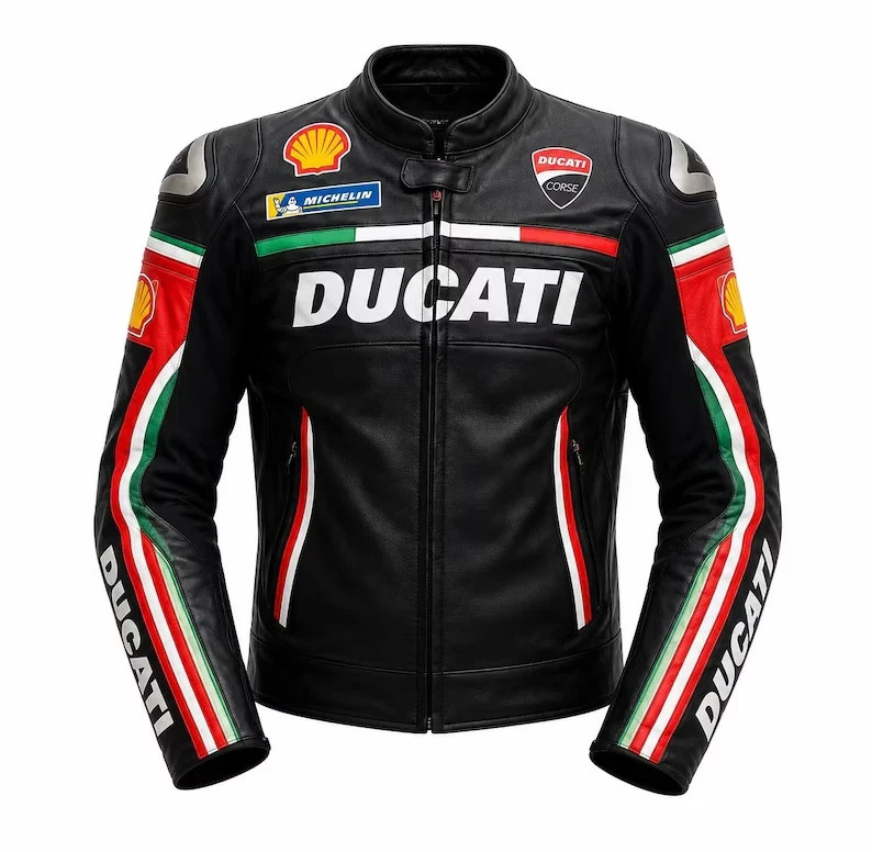 Ducati Corse MotoGP Leather Motorcycle Jacket – CE Approved Racing Biker Riding