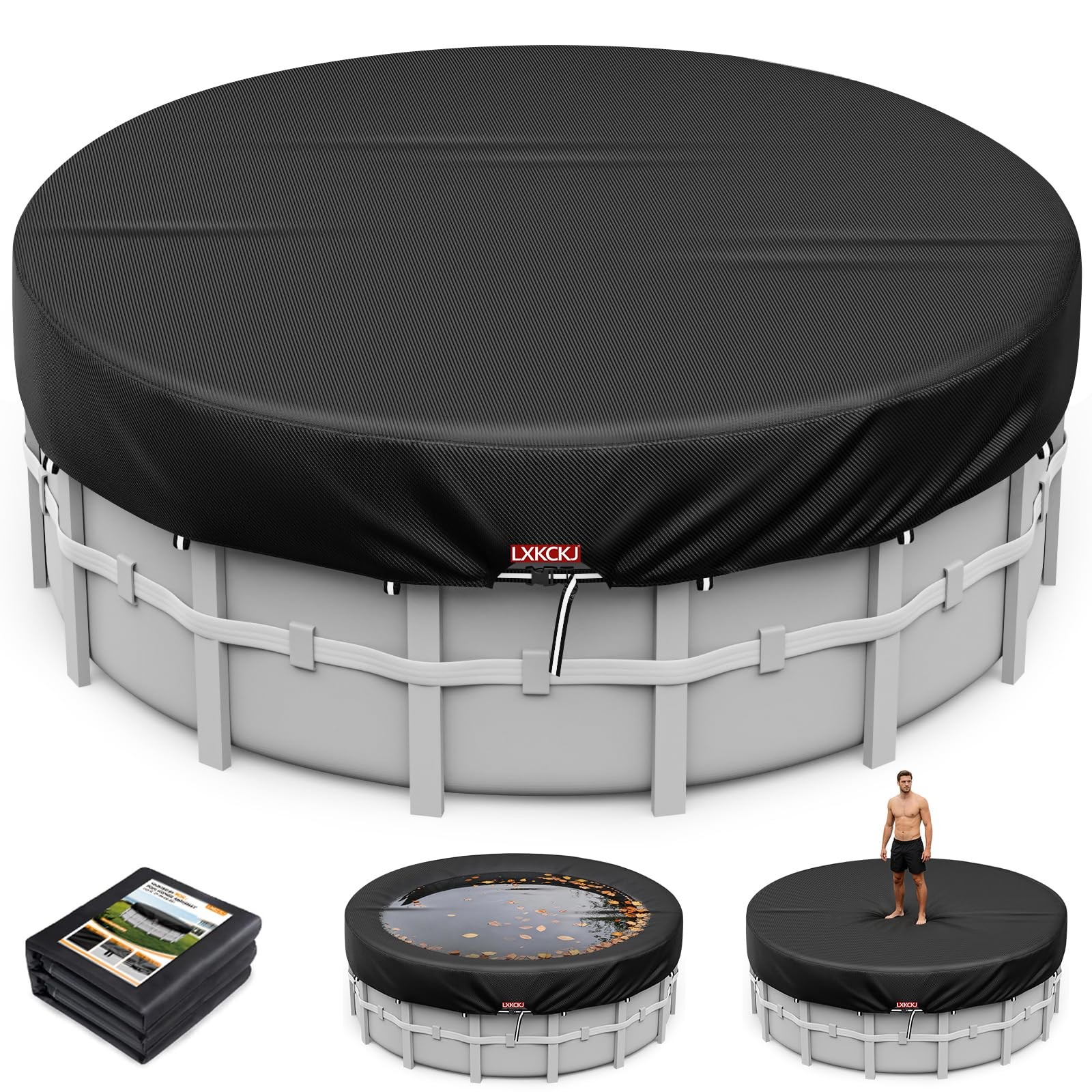 LXKCKJ 18FT Pool Cover for Above Ground Pool, Round 420D 18' (Round), Black