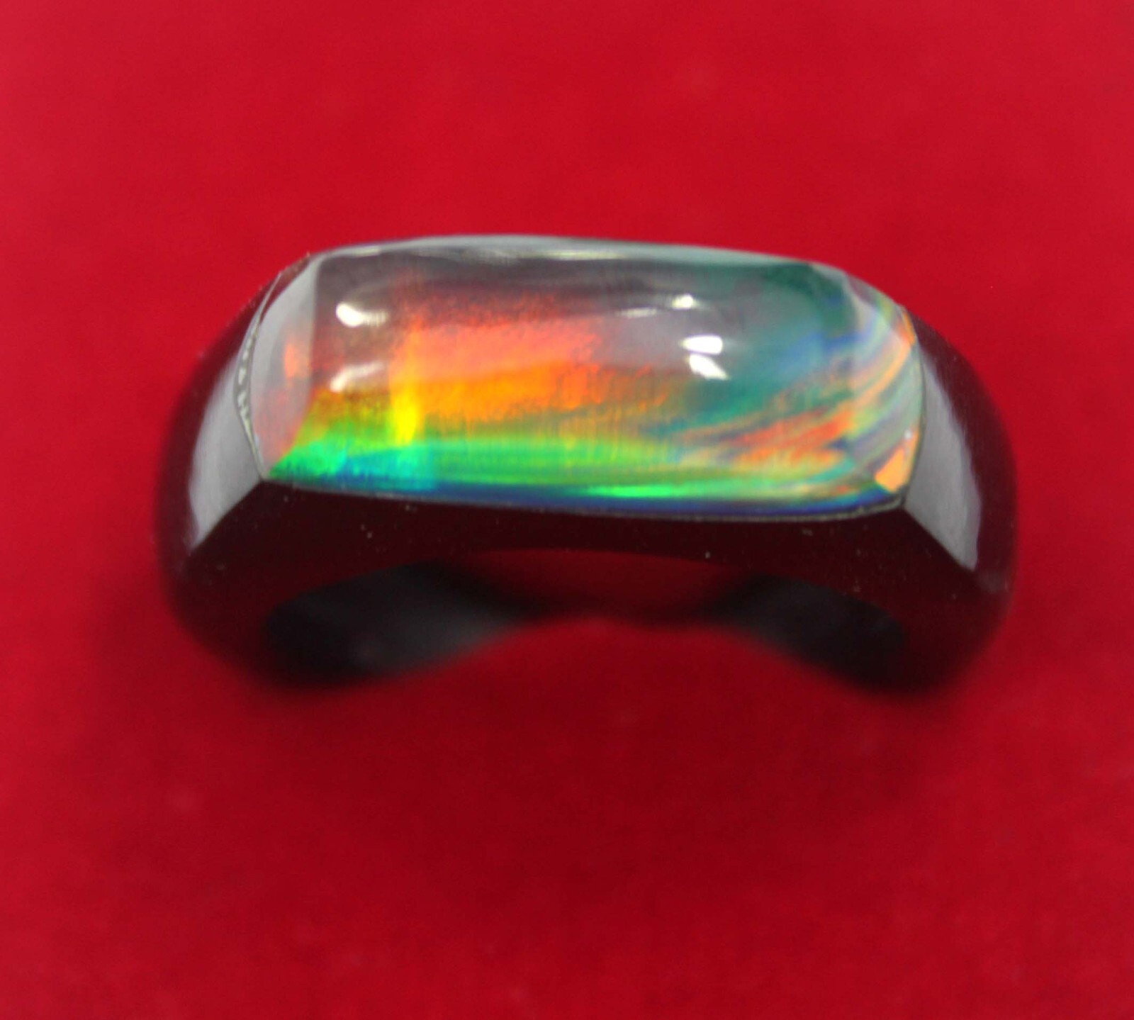 15 MM Natural Fire Opal On Black Onyx Fancy Cut Statement Ring For Men & Women 15 MM Natural Fire Opal On Black Onyx Fancy Cut Statement Ring For Men & Women