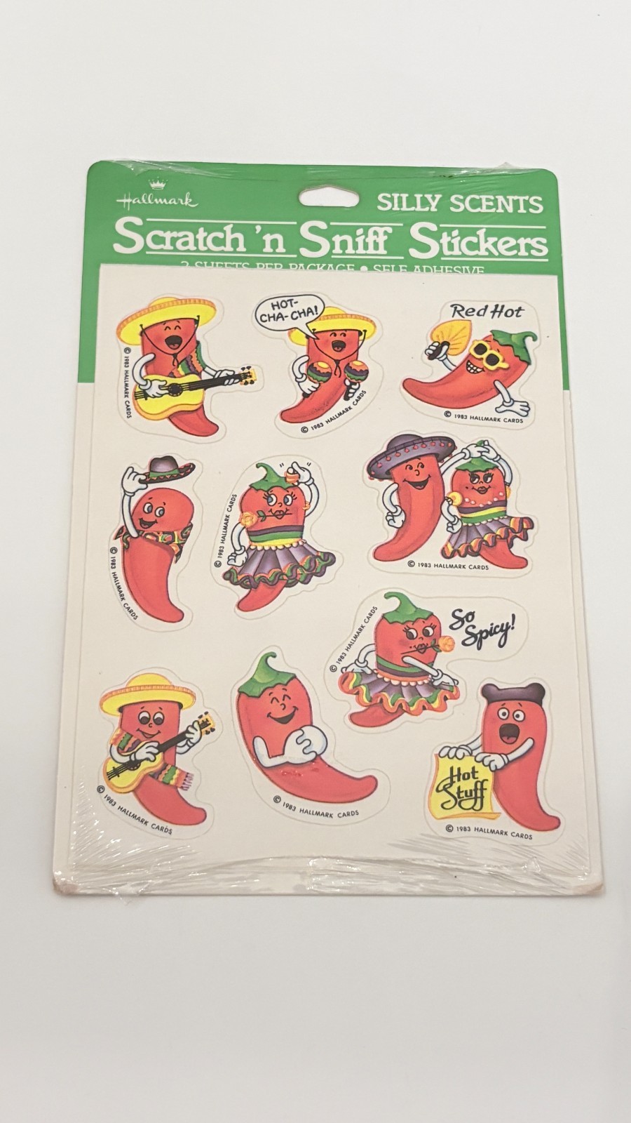 Vintage 1983 Hallmark Silly Scents Red Hot Pepper Scratch Sniff Stickers L3201 Vintage 1983 Hallmark Silly Scents Red Hot Pepper Scratch Sniff Stickers L3201