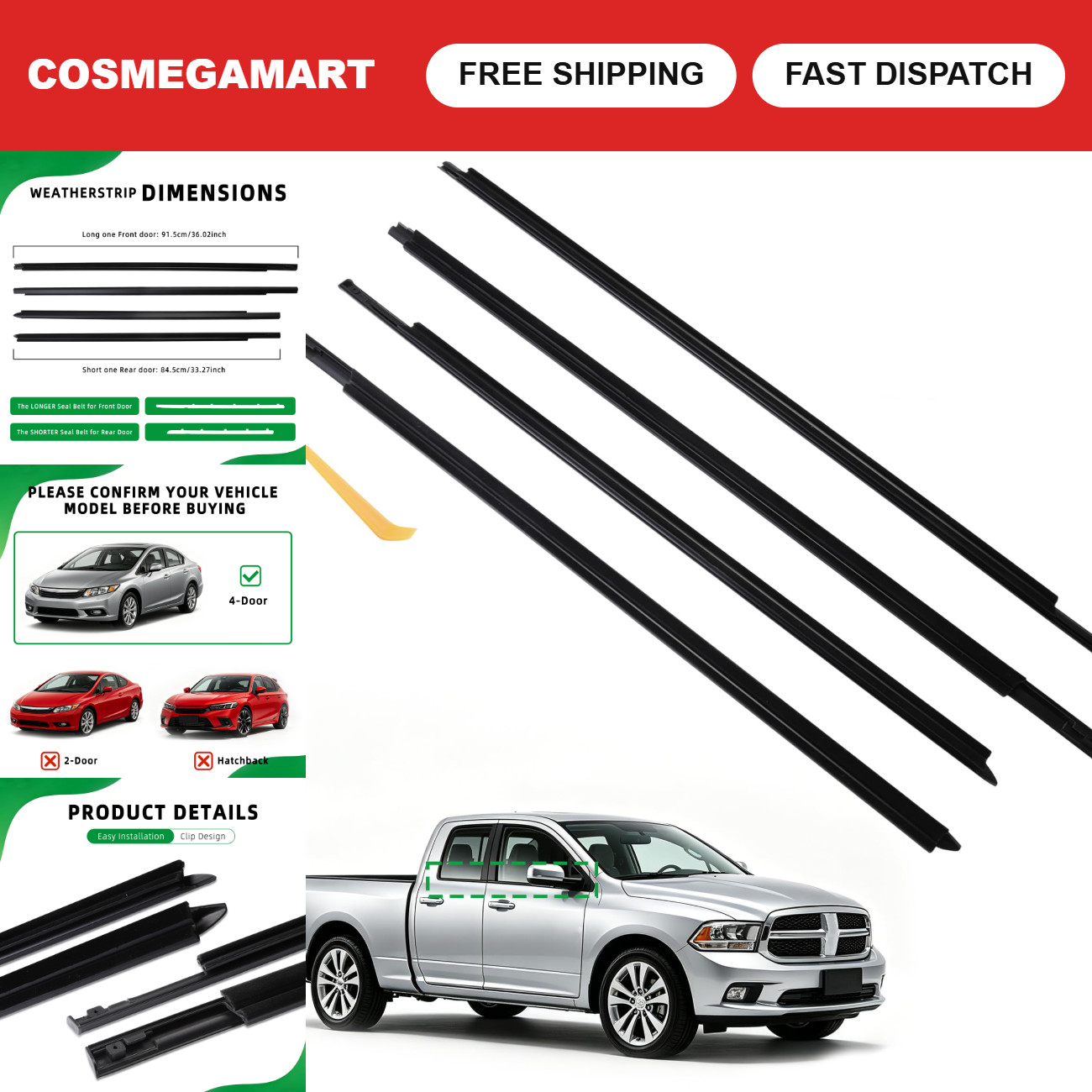 Car Window Weather Stripping Seal, Durable Replacement for Noise & Water Protect