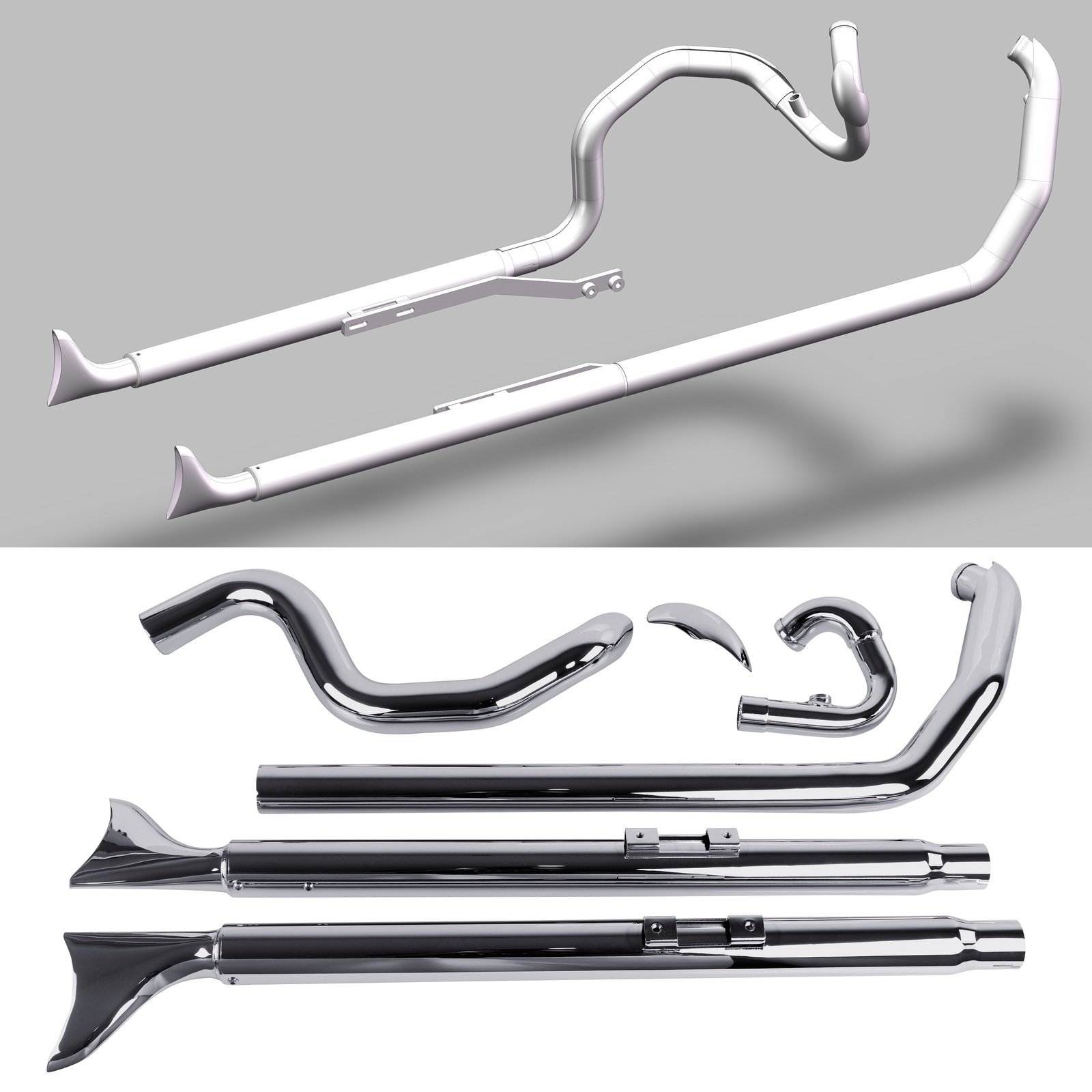Fishtail Exhaust for Harley Softail 2000-2017 Model，W/ 36