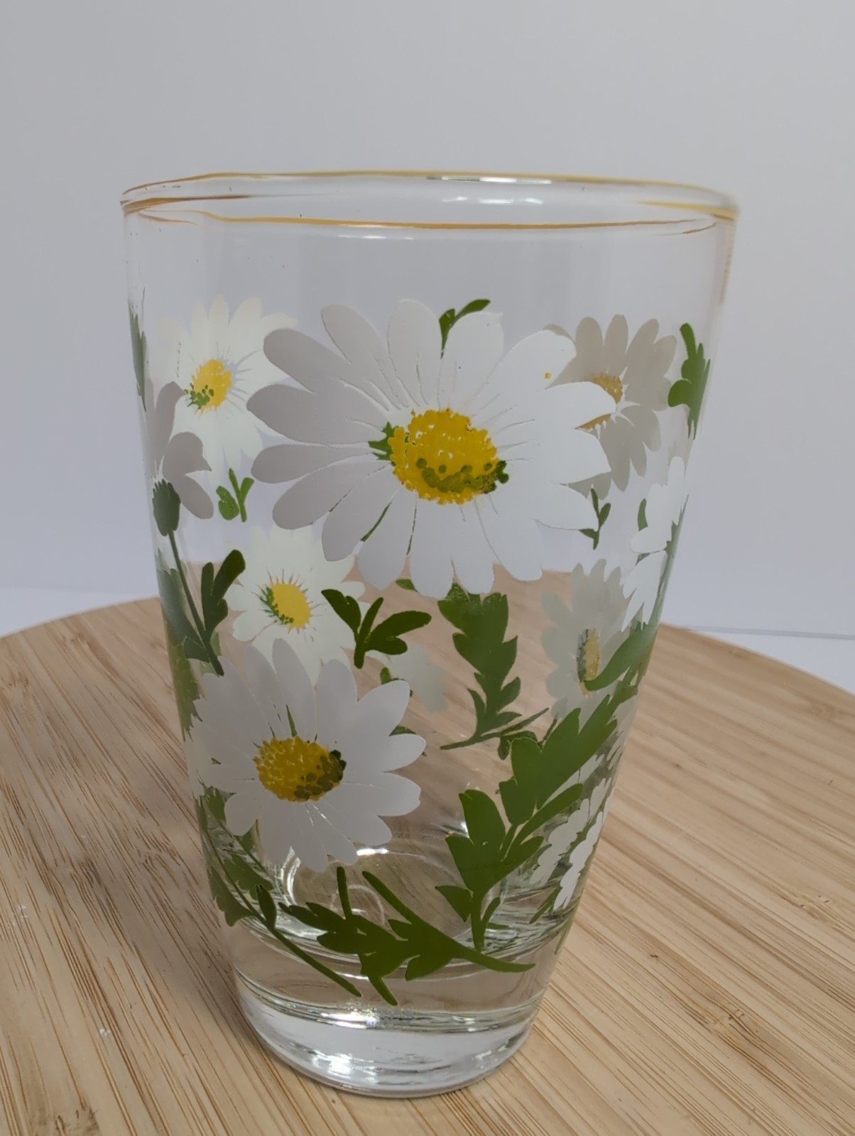 Vintage Libbey White Daisy Glass Yellow Rim MCM Floral Tumbler Replacement Cursi