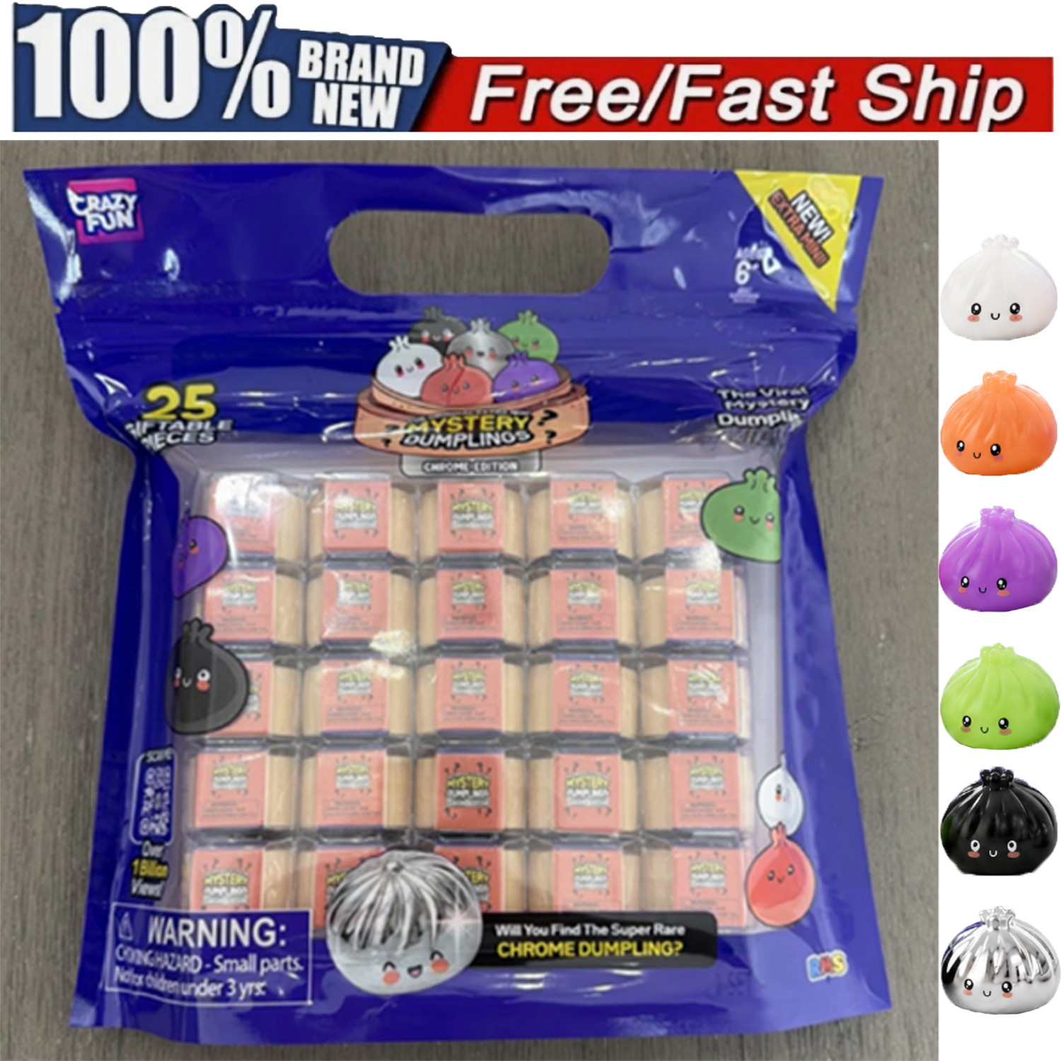 RMS Crazy Fun Extra Mini Mystery Dumplings Chrome Edition,25PCS Squishy Dumpling