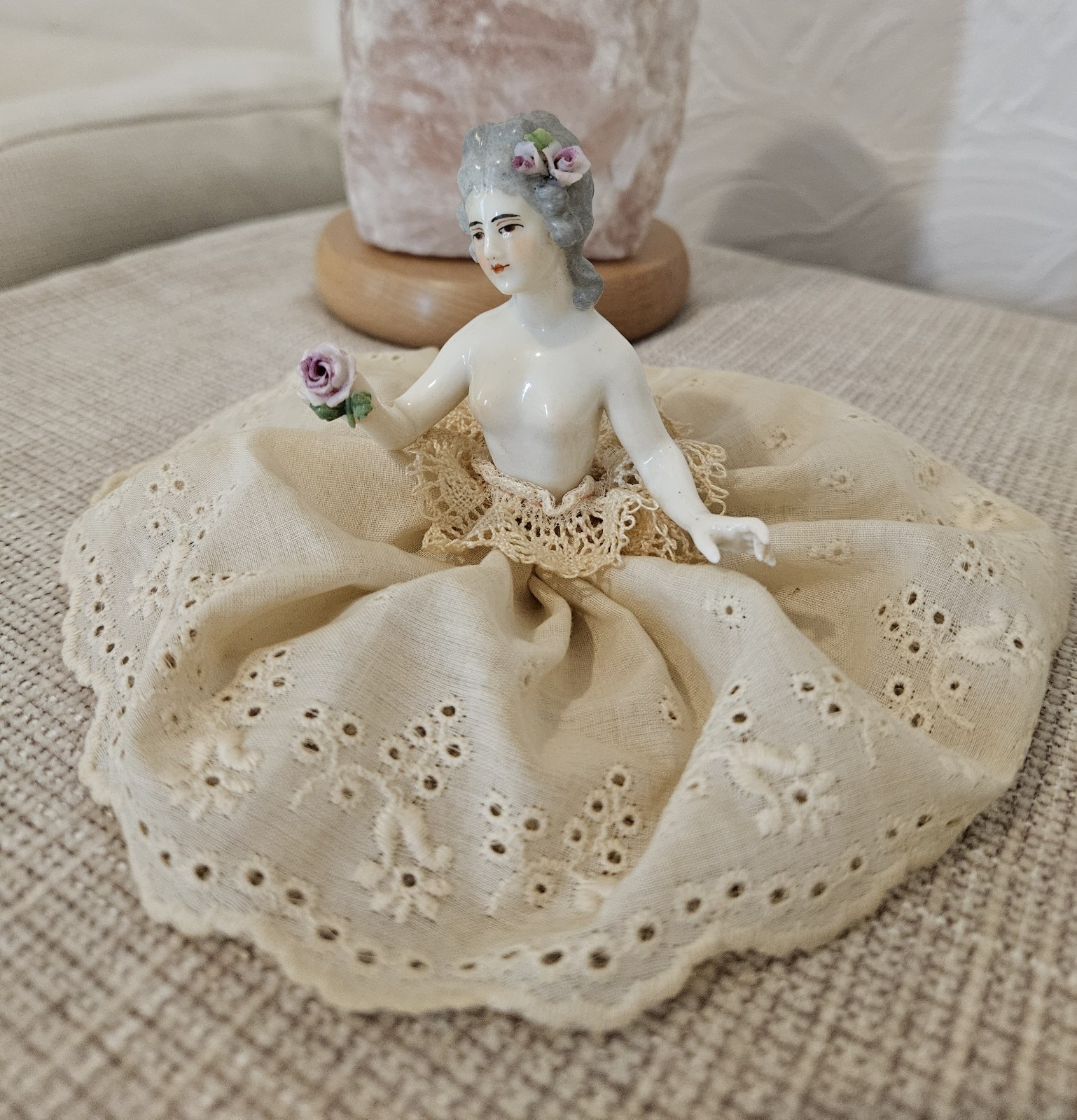 Stunning Antique German Porcelain Half Doll, Dressel & Kister, ca. 3.5 in Stunning Antique German Porcelain Half Doll, Dressel & Kister, ca. 3.5 in