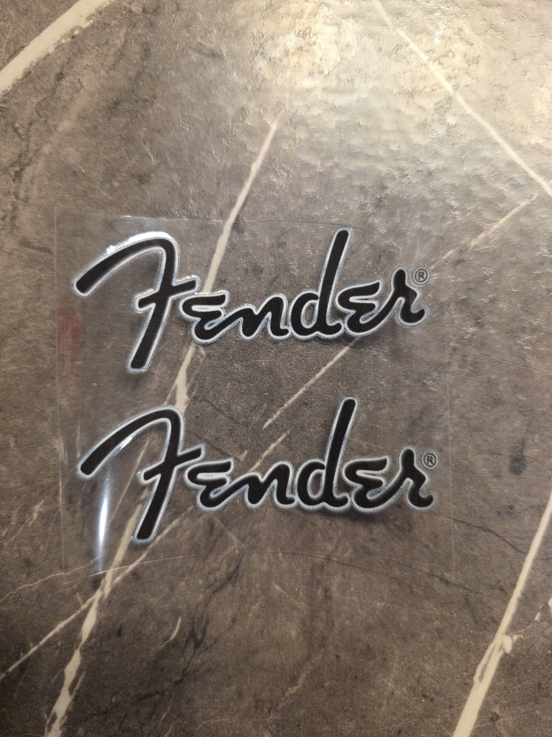 2 PC. Fender Black Color, Silver Outline Thick UV DTF Instant Headstock Decal
