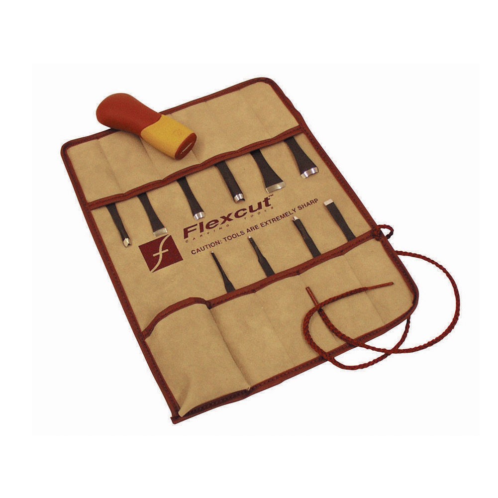 FLEXCUT SK107 Craft Carver Set w/Tool Roll & Carving Blank - 10 Blades & Handle