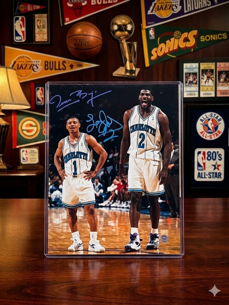 Muggsy Bogues & Larry Johnson Signed Hornets 8x10 Photo Wilder Certified Muggsy Bogues & Larry Johnson Signed Hornets 8x10 Photo Wilder Certified