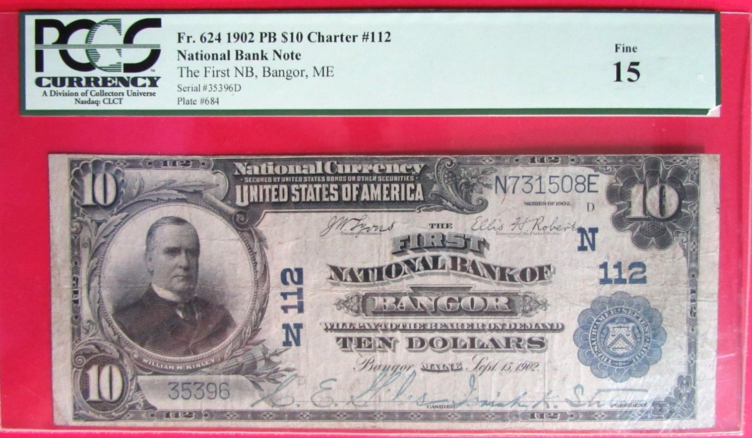1902 The First National Bank of Bangor, ME $10 Note PCGS Currency 15