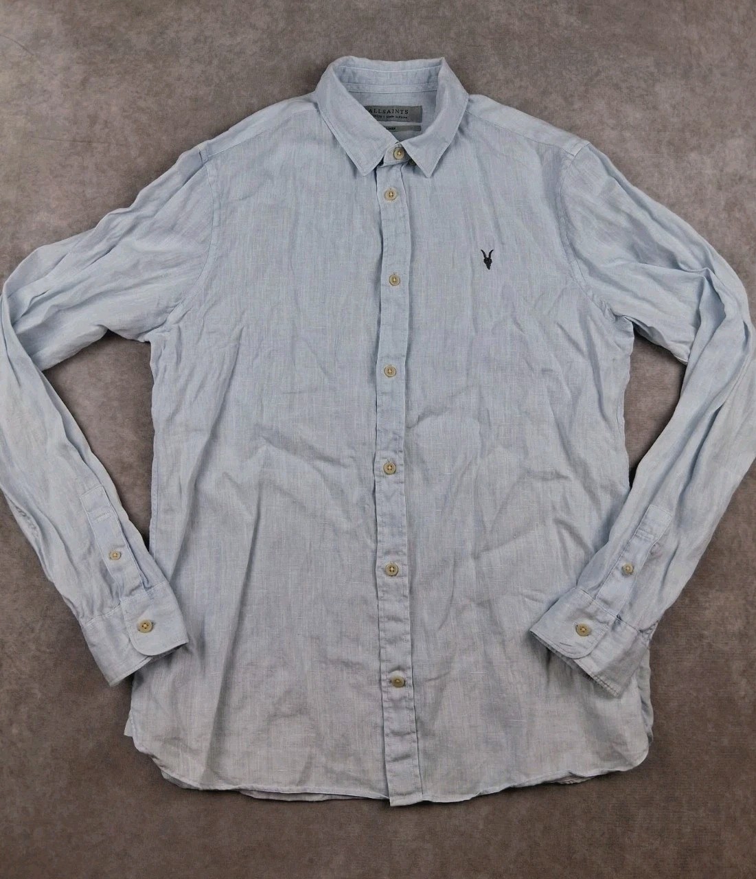 AllSaints Shirt Mens Medium Light Blue 100% Linen Button Long Sleeve Casual AllSaints Shirt Mens Medium Light Blue 100% Linen Button Long Sleeve Casual
