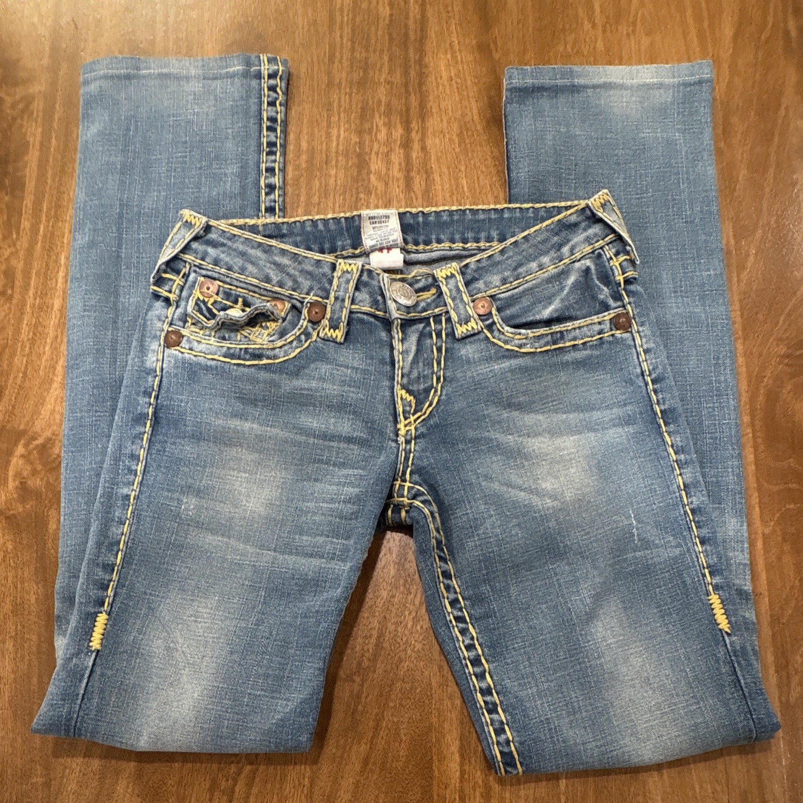 VTG True Religion Billy  Super T Yellow Stitching Y2K Bootcut Jeans Size 27