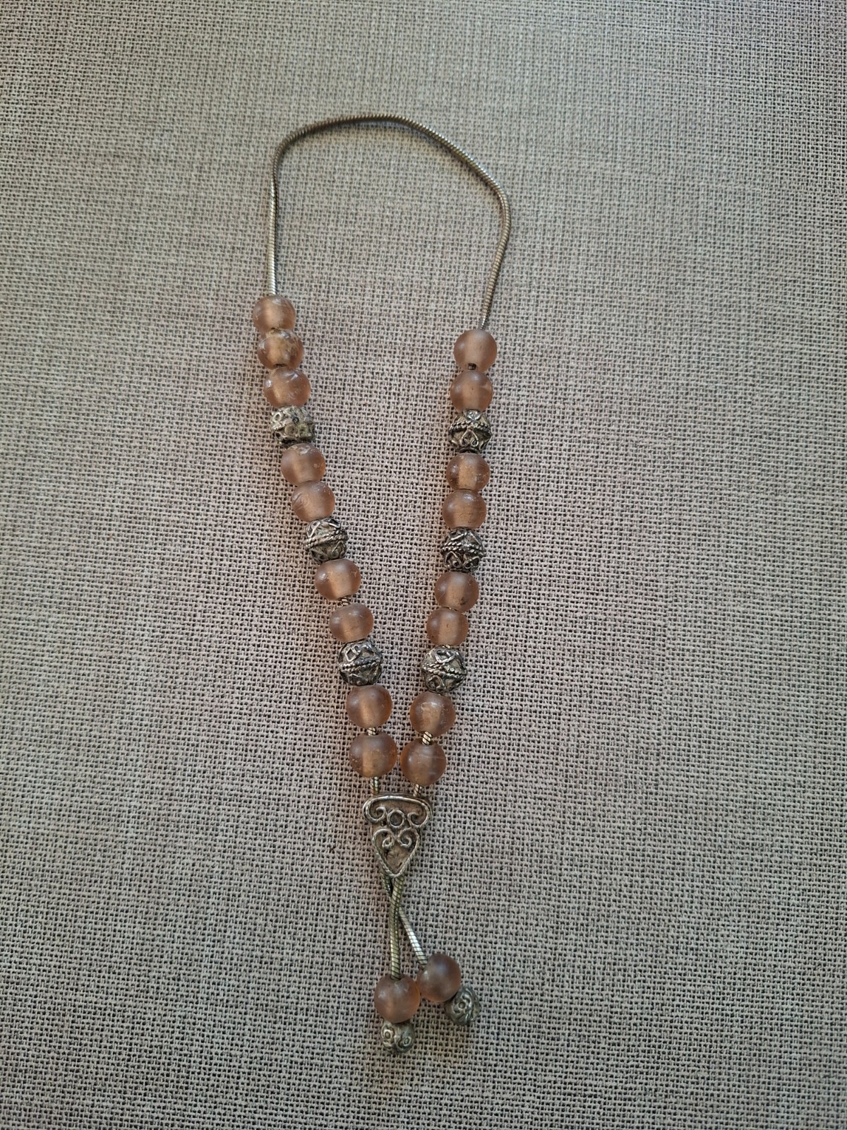 Vintage Greek Komboloi Worry Beads Stamped 950 Silver 46.5g Heavy Amber Style