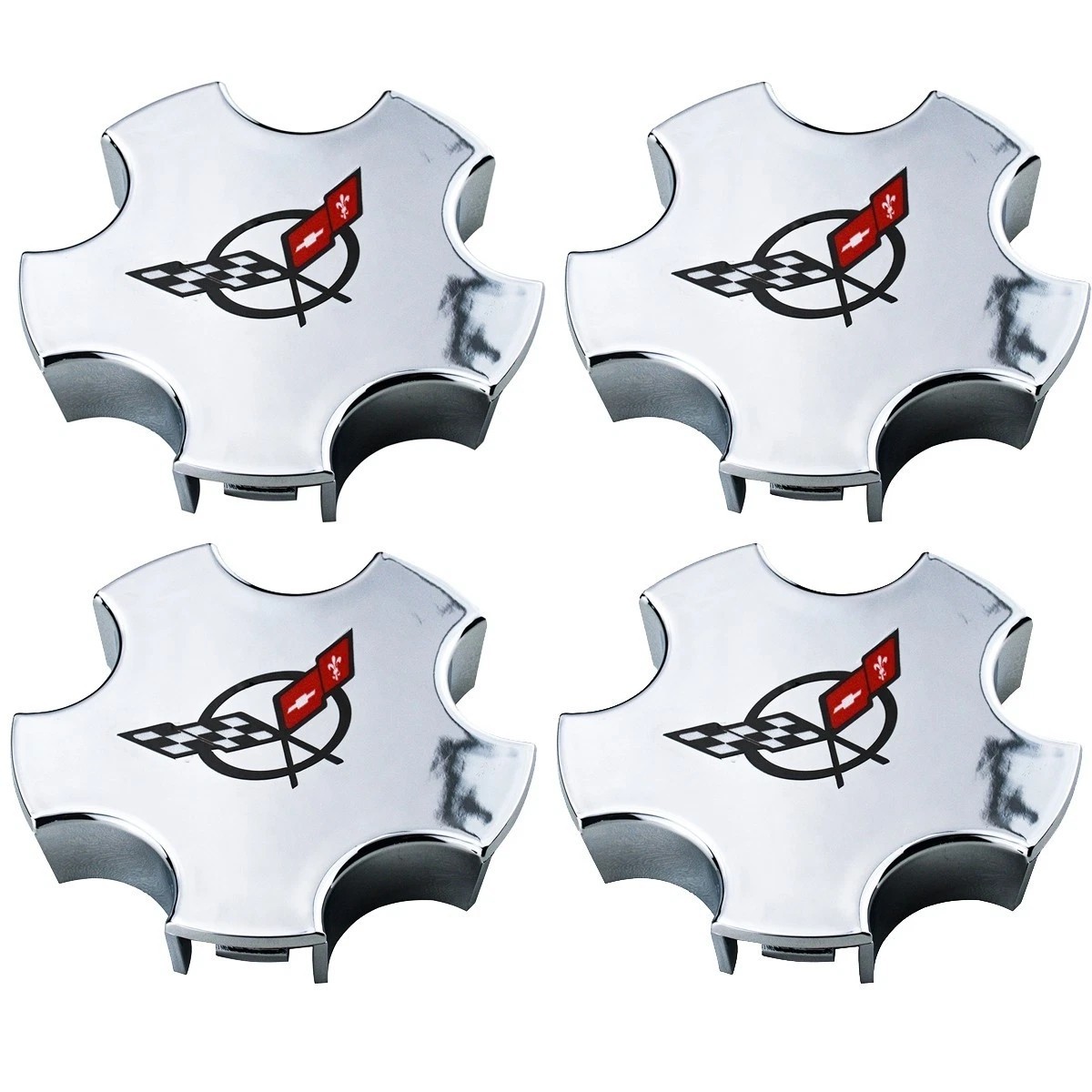4Pc Fits 2000-2004 C5 Corvette Chrome Wheel Center Caps with Cross Flag Logo
