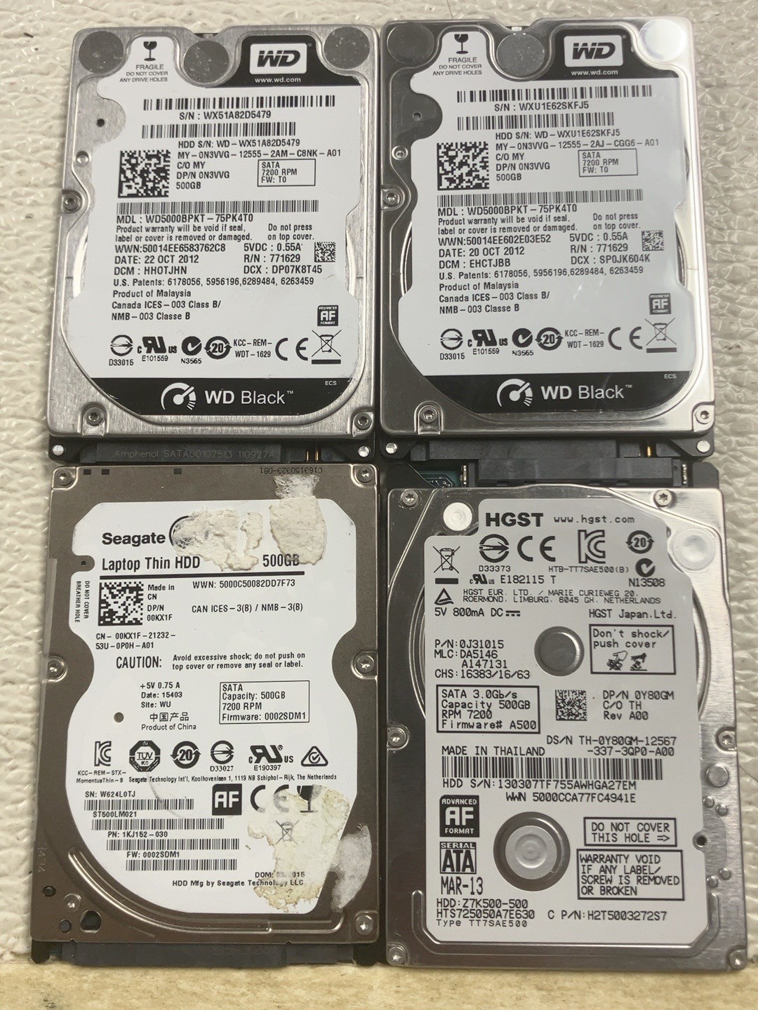 Lot of 4 500GB 7200RPM 2.5\