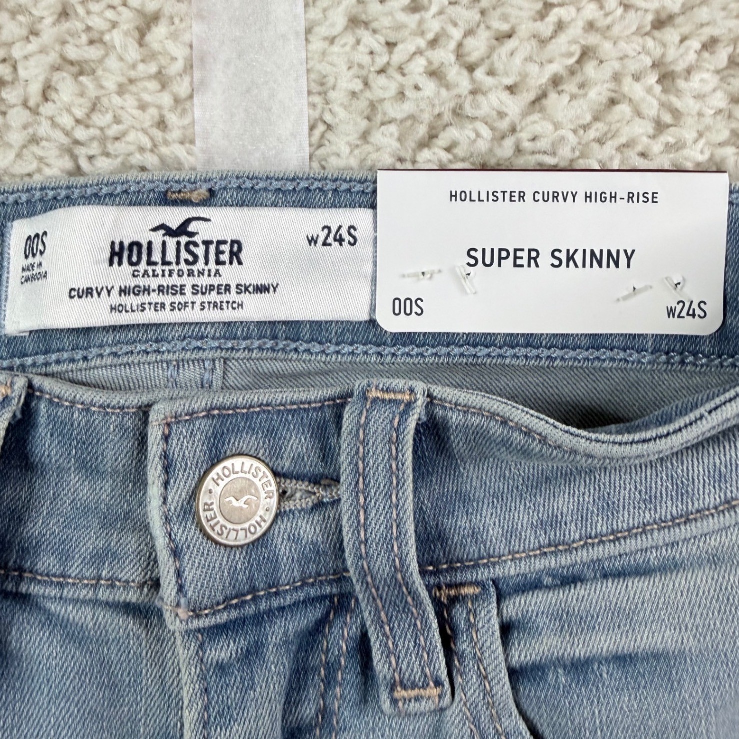 Womens 00S Hollister Jeans Blue Curvy High Rise Super Skinny Distressed Y2K