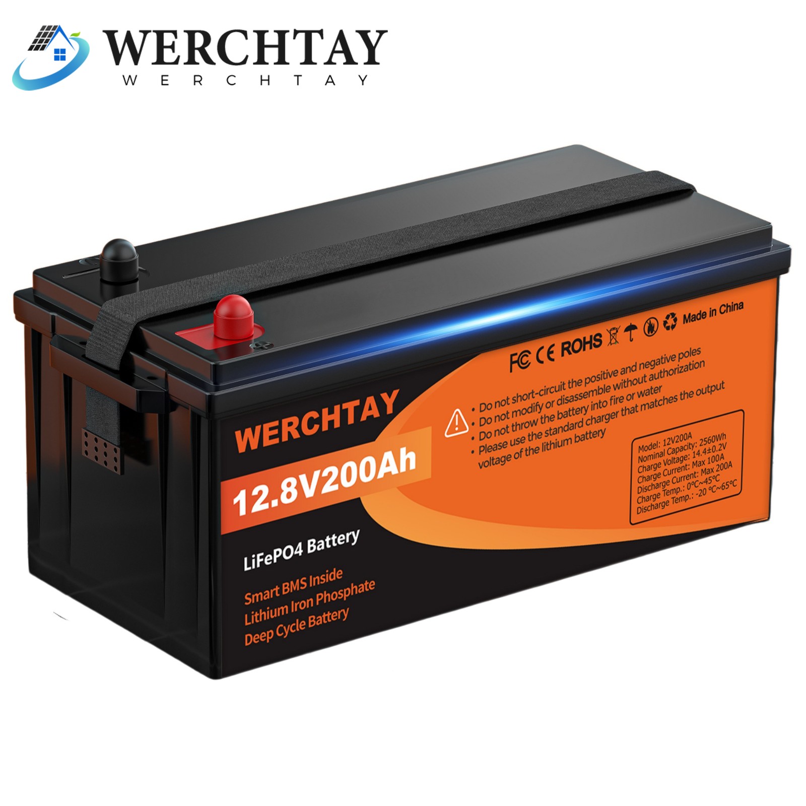 12V 200AH LiFePO4 Deep Cycle Lithium Battery BMS for Solar Panel RV Off-grid US
