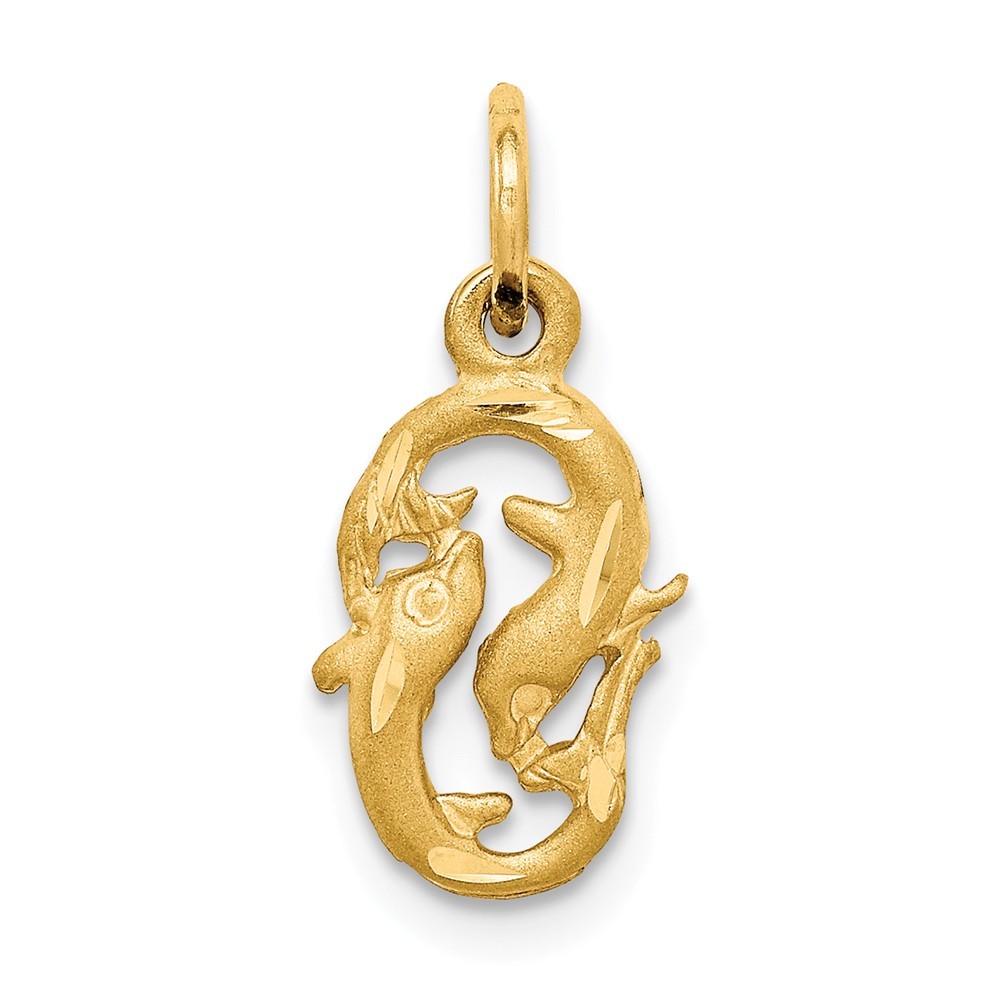 14k Yellow Gold Pisces Zodiac Charm Pendant 0.79 Inch