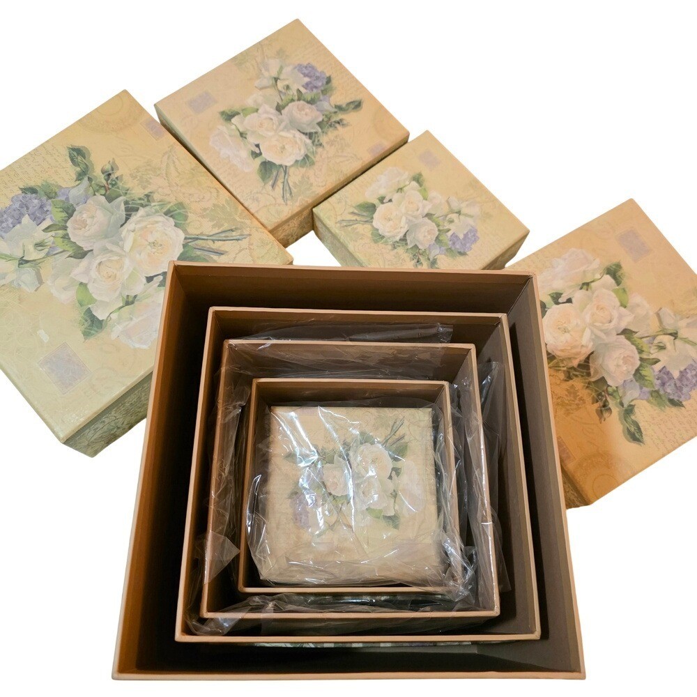 NWOT VTG 2003 Bob\'s Nesting Boxes 7 Victorian Rose Storage Set Sharbert K. Brown