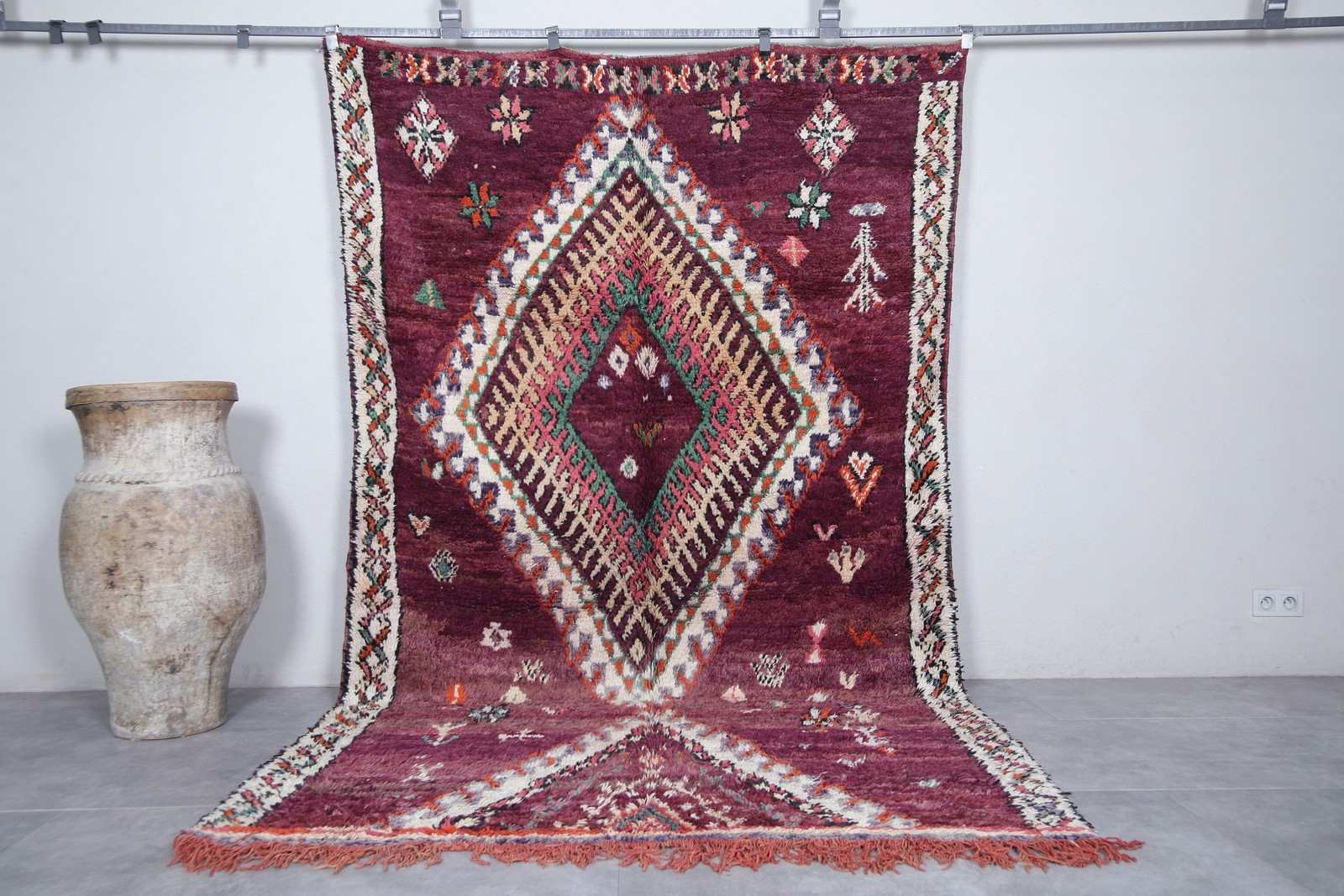 Vintage Boujaad Rug 6 x 10 Feet with Intricate Diamond Pattern