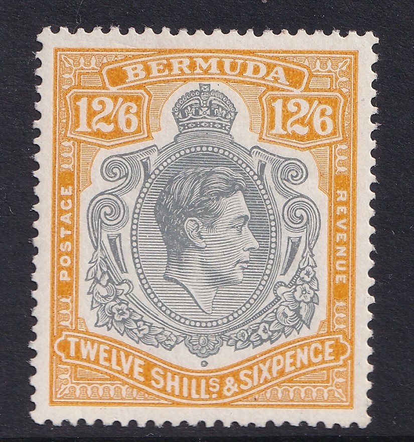 Bermuda Stamps 1948 12/6 grey & Deep Yel orange Issue 10 SG120d MH CV £600 Bermuda Stamps 1948 12/6 grey & Deep Yel orange Issue 10 SG120d MH CV £600