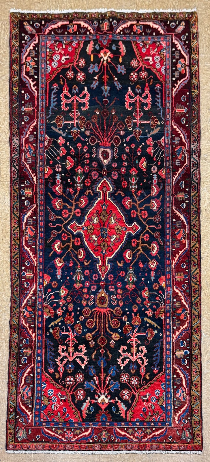 Vintage Hamedan 4x11 Tribal Geometric Hand Knotted Wool Runner Rug Oriental Boho