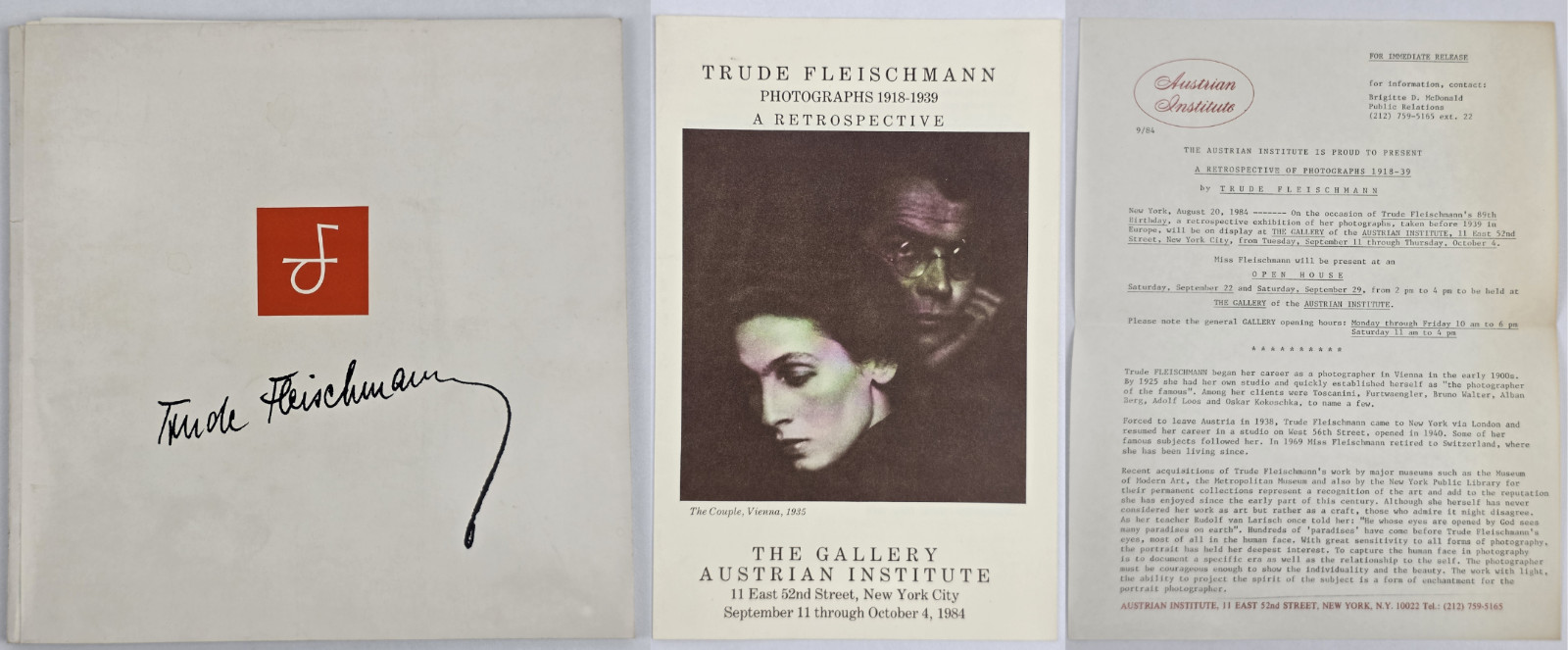Trude Fleischmann 1983 Catalog 1984 Austrian Institute Press Release Brochure