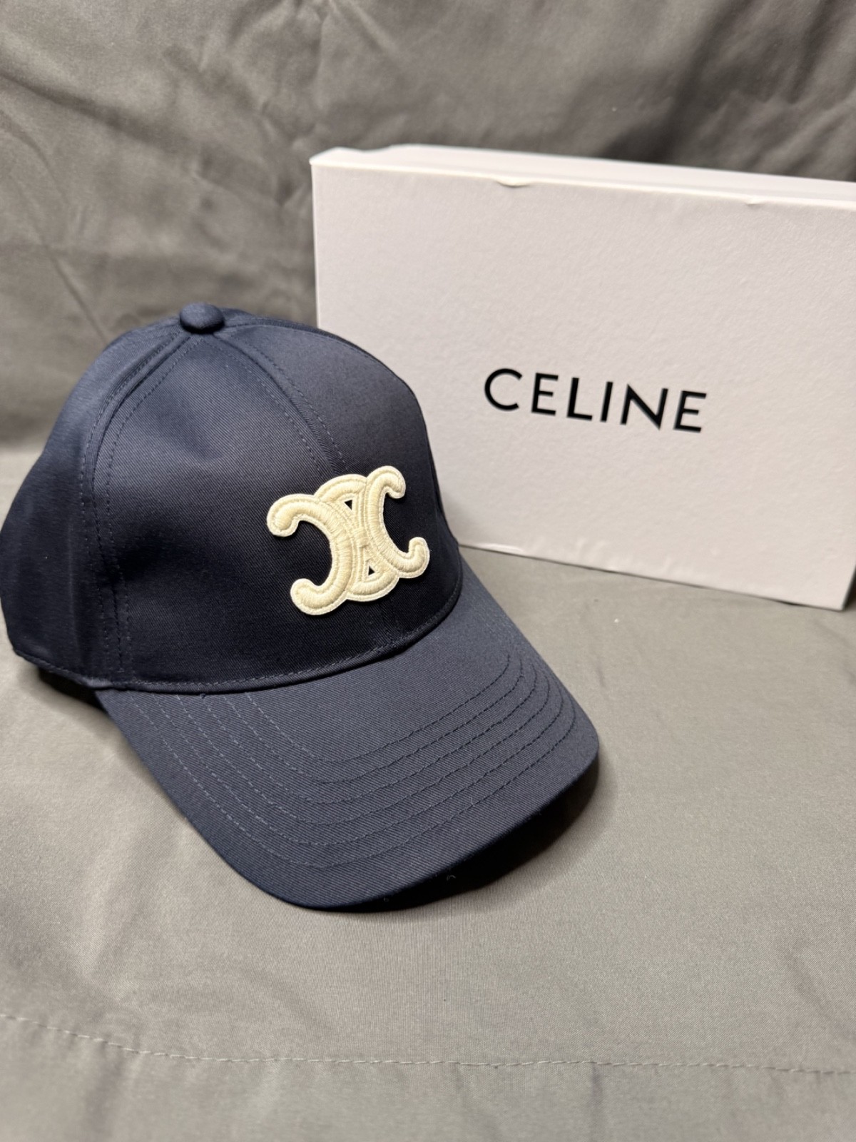 Celine Triomphe Navy Blue Cream Adjustable Women Baseball Cap Medium Celine Triomphe Navy Blue Cream Adjustable Women Baseball Cap Medium