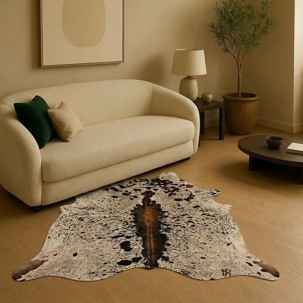 Natural Speckled Tan Brown & White Cowhide Rug – Handmade Hair-On Cow Skin Area Natural Speckled Tan Brown & White Cowhide Rug – Handmade Hair-On Cow Skin Area