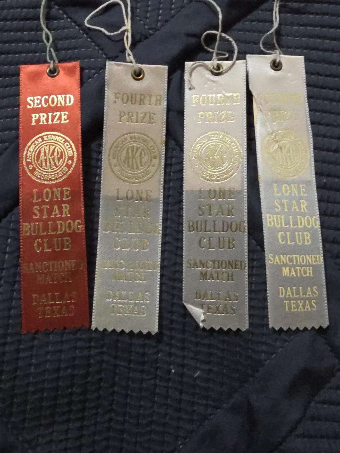 Vintage AKC Dog Show Ribbon Lot of 4 Lone Star Bulldog Club Dallas Texas