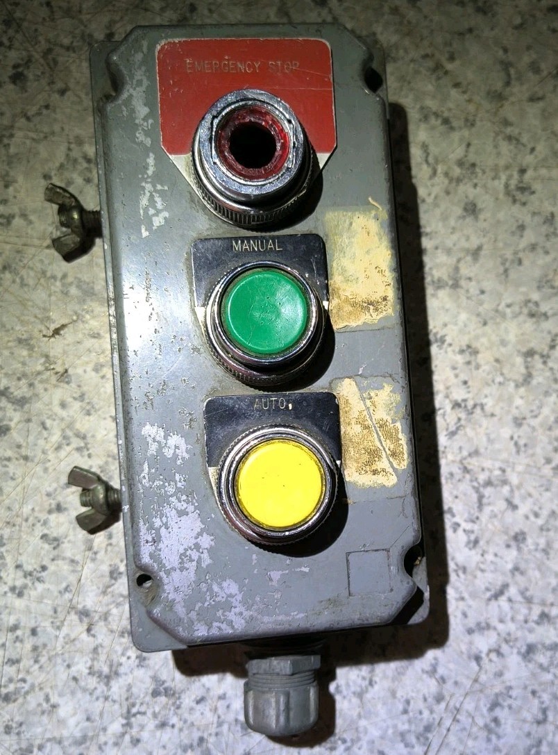 Vintage Industrial 3 Button Emergency Stop, Manual, Auto Power Control Box