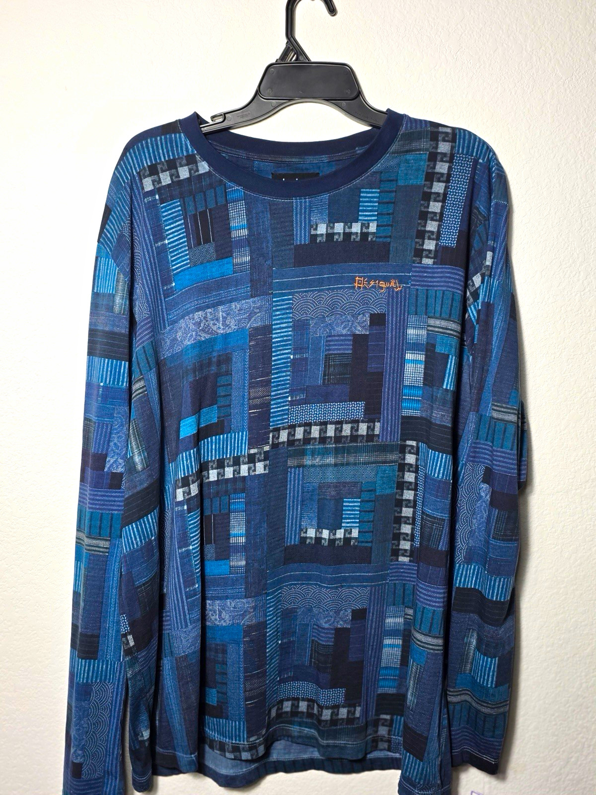 Desigual Teens Blue Geometric Cotton Knit Long Sleeve Crew Neck Tee L Desigual Teens Blue Geometric Cotton Knit Long Sleeve Crew Neck Tee L