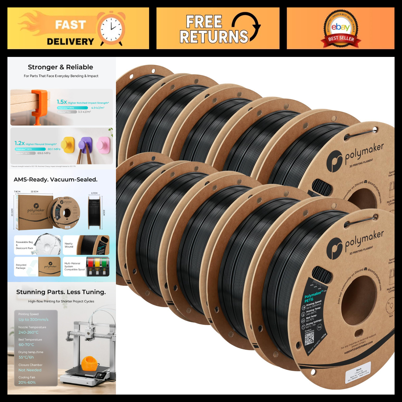 High-Quality PETG Filament 1.75mm 10KG Bundle - Durable, Black 3D Printing Mater High-Quality PETG Filament 1.75mm 10KG Bundle - Durable, Black 3D Printing Mater