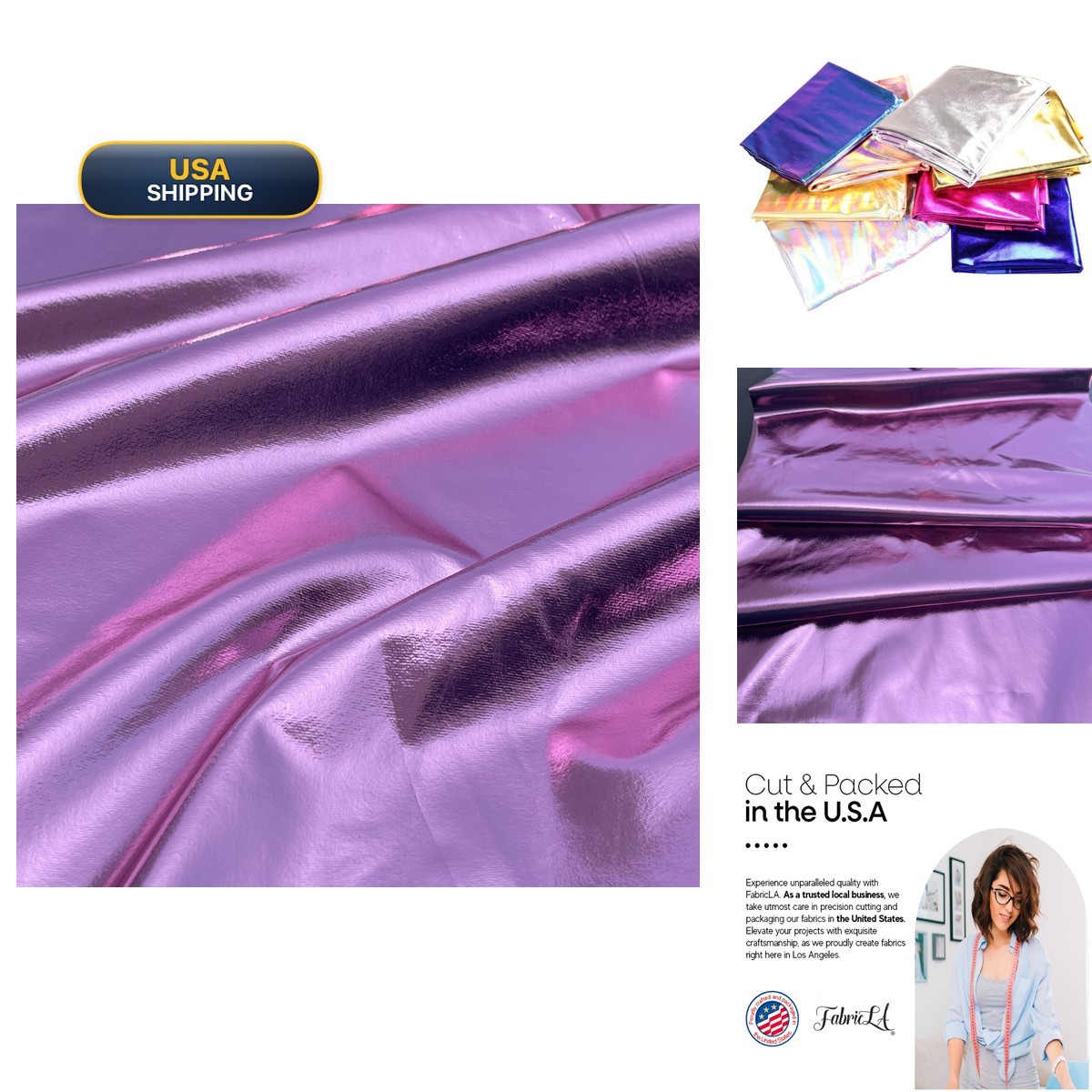 FabricLA Dusty Pink Polyester Metallic Foil Lame Spandex 4-Way Stretch 60\
