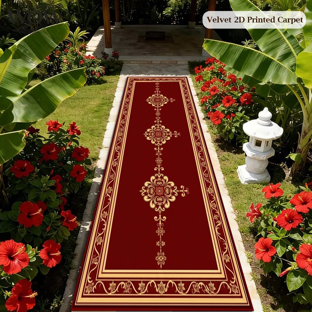 2D Flat Velvet 900 Gsm Ultra-soft Vintage European-style Floral Pattern Corrid