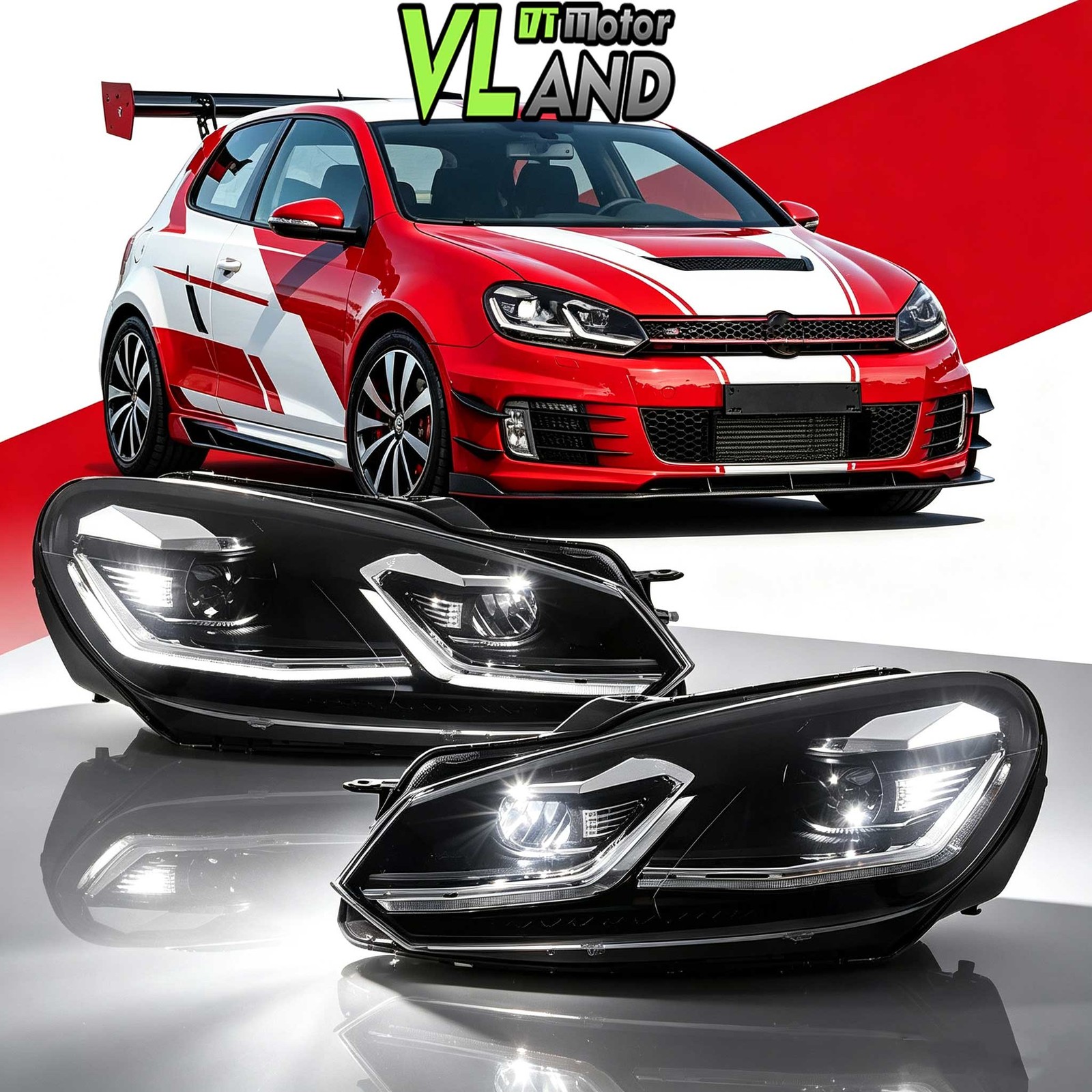 VLAND 2PCS For Volkswagen Golf MK6 2009-2012 Dynamic LED Headlights W/Animation