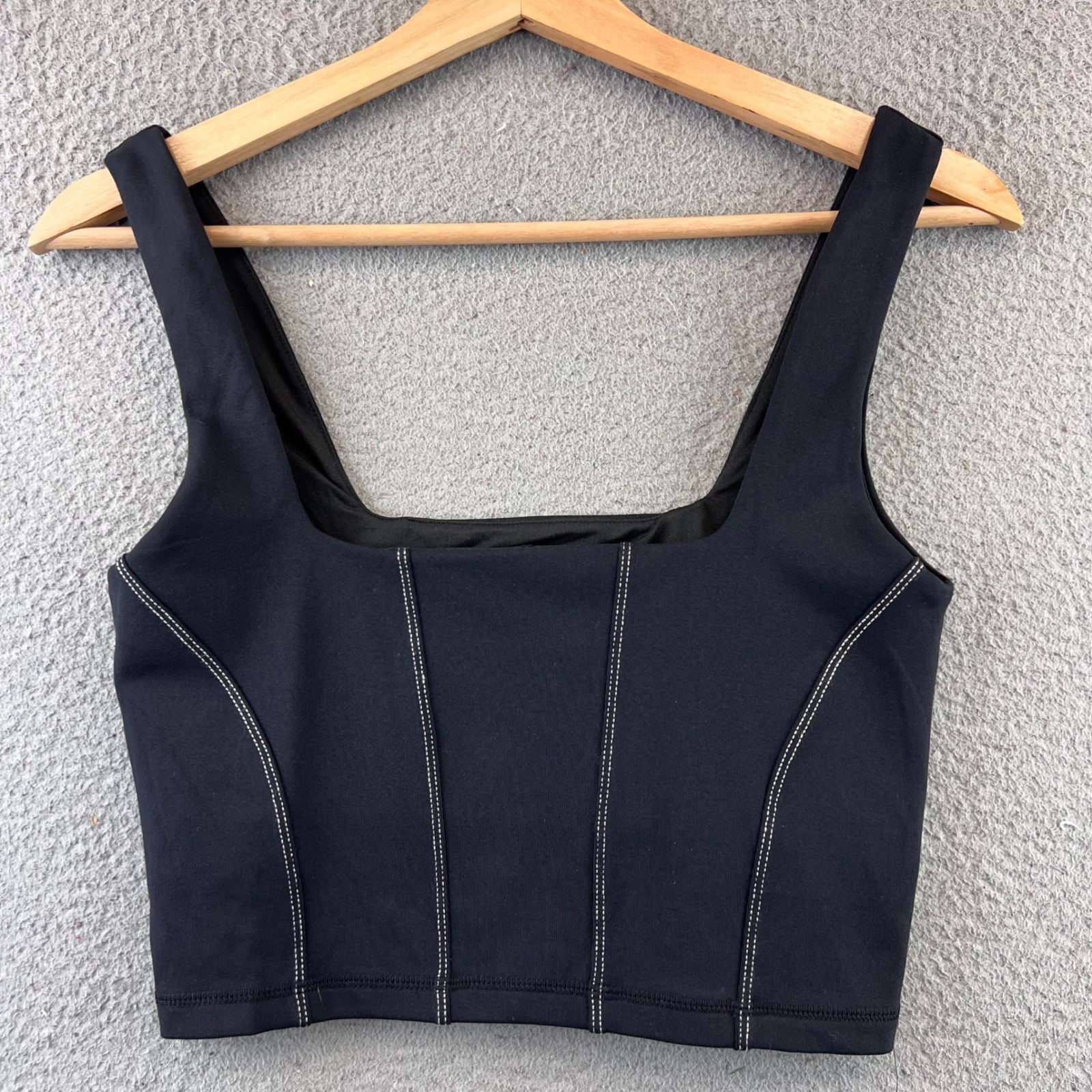 New Glyder Corseted Bra Black White Contrast Stitch Square Neck Tank Top M New Glyder Corseted Bra Black White Contrast Stitch Square Neck Tank Top M