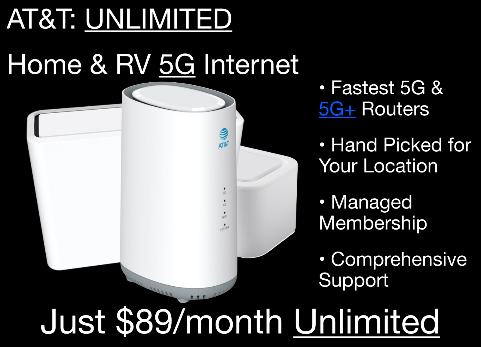 AT&T 5G+ & 4G LTE UNLIMITED Data 5G Home Internet RV WiFi Router $75-$89 Wi-Fi