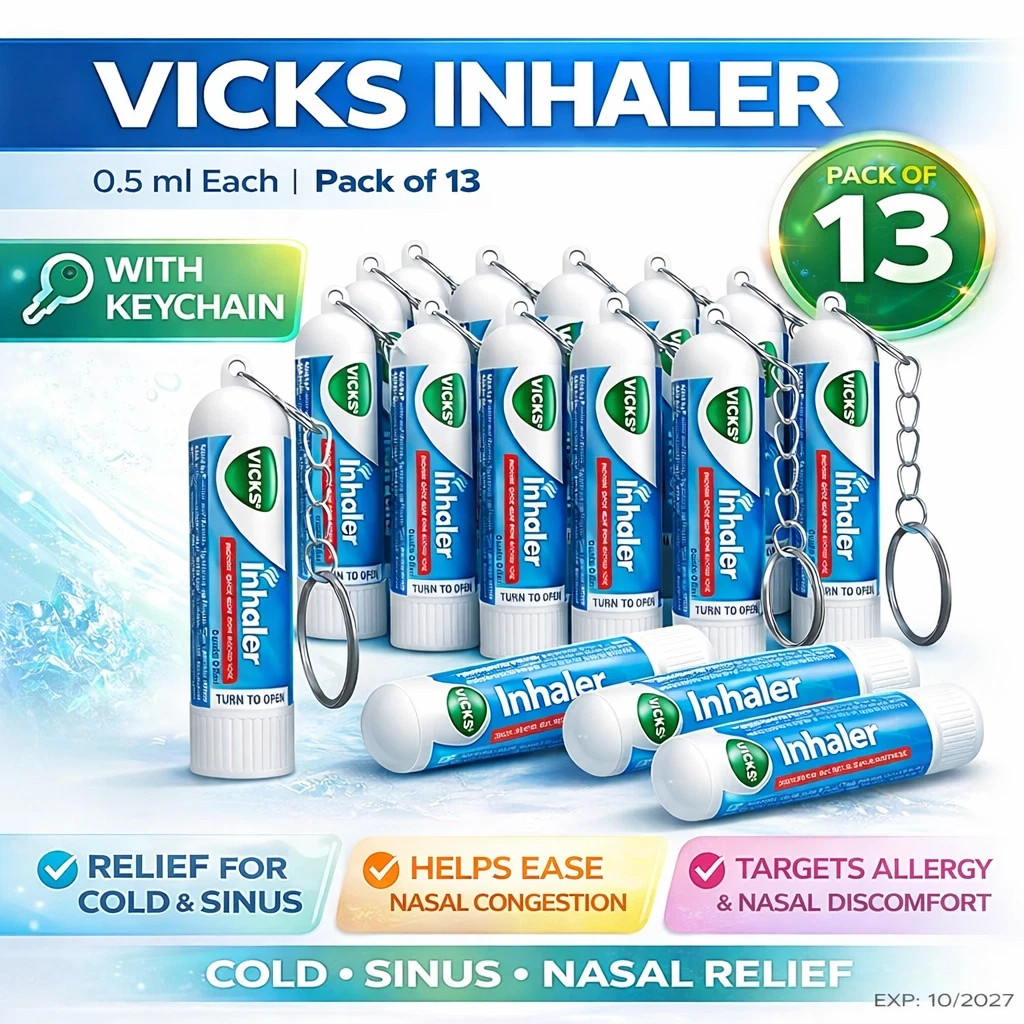 Vicks Inhaler 0.5ml 13-Count Jar w/ Keychain | Cold Sinus Nasal Relief Vicks Inhaler 0.5ml 13-Count Jar w/ Keychain | Cold Sinus Nasal Relief