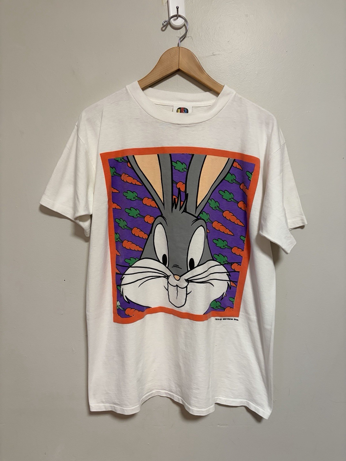 Vintage 90s Bugs Bunny White Looney Tunes Single Stitch T Shirt Size Large USA