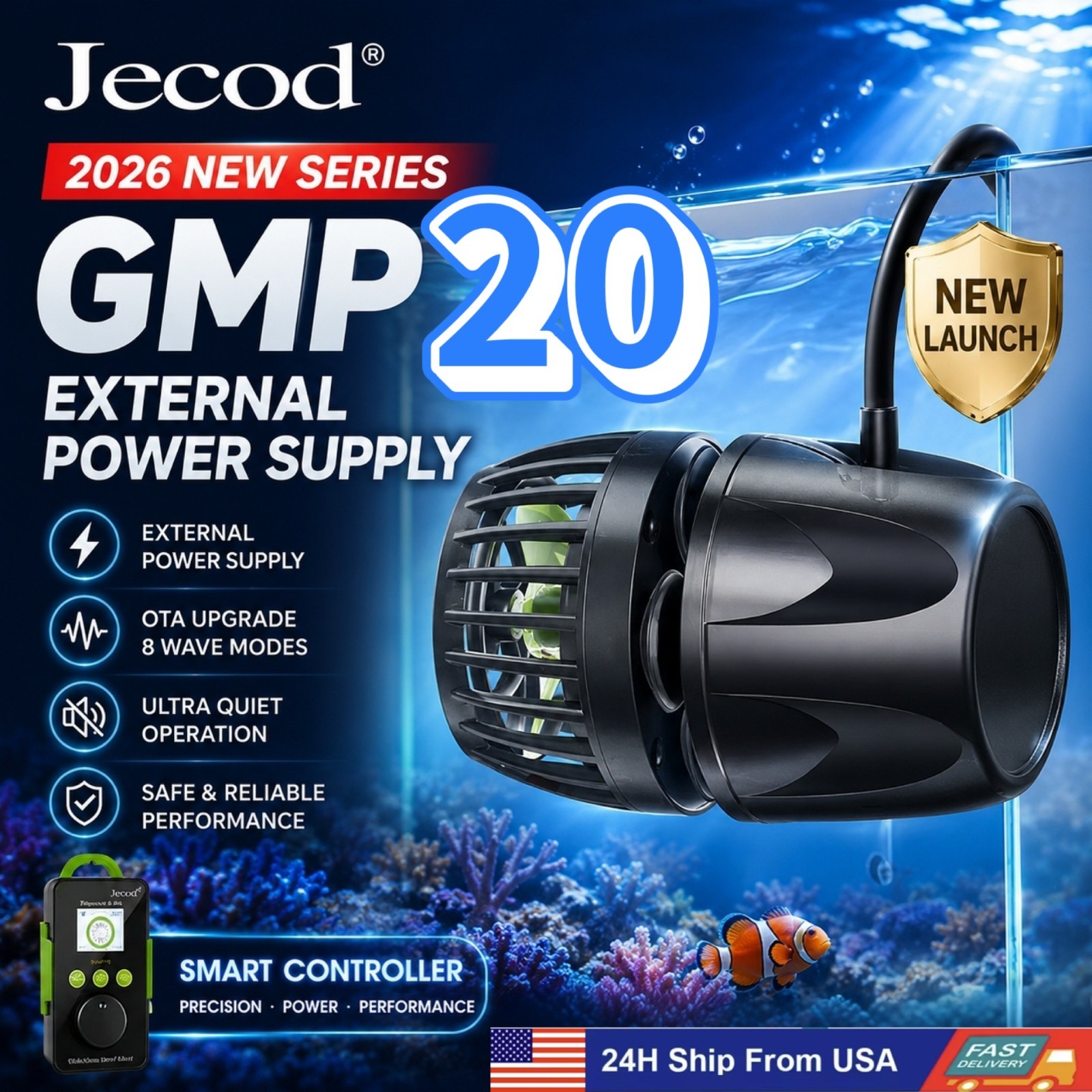 Jebao GMP-20 WiFi Bluetooth Wave Maker Pump OTA Upgrade Reef Aquarium 5th Gen