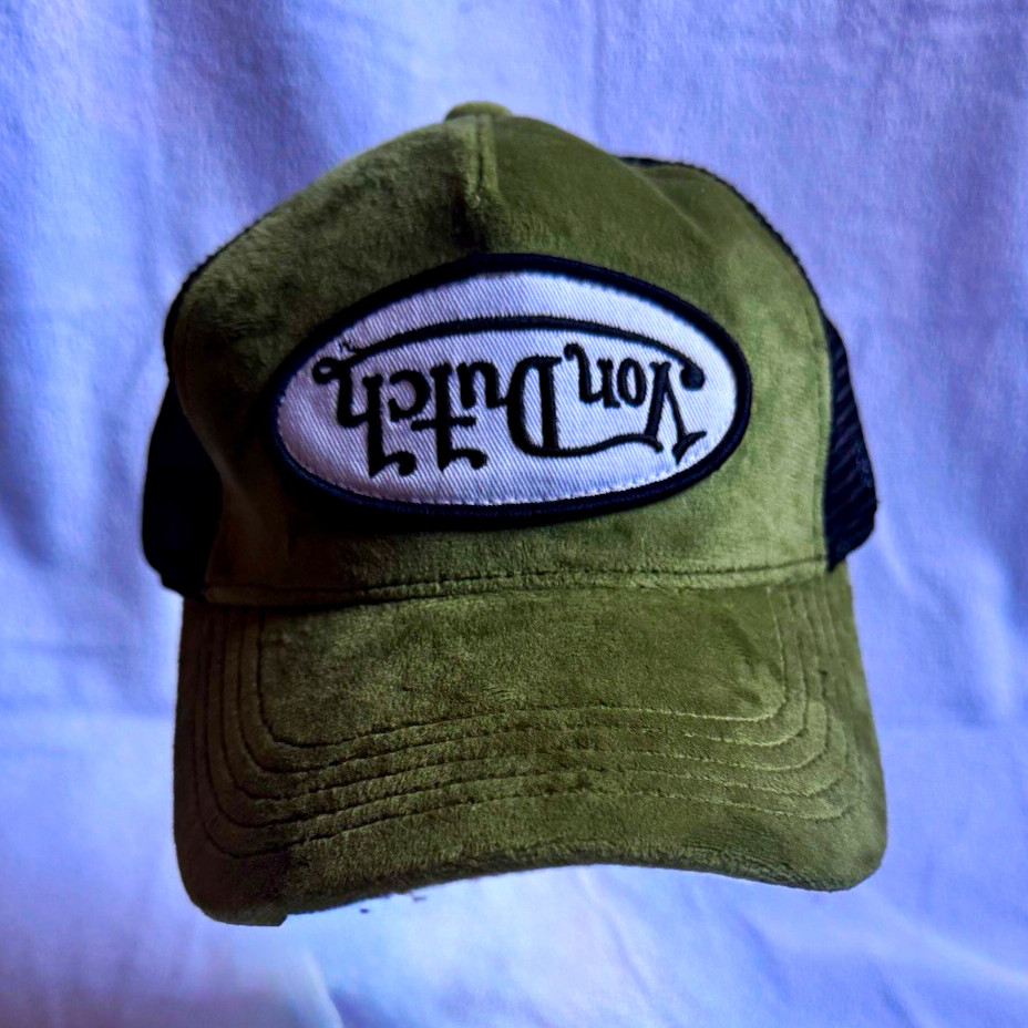 Von Dutch Green/Black Logo Trucker Hat, Mesh Back Adjustable, One Size Von Dutch Green/Black Logo Trucker Hat, Mesh Back Adjustable, One Size