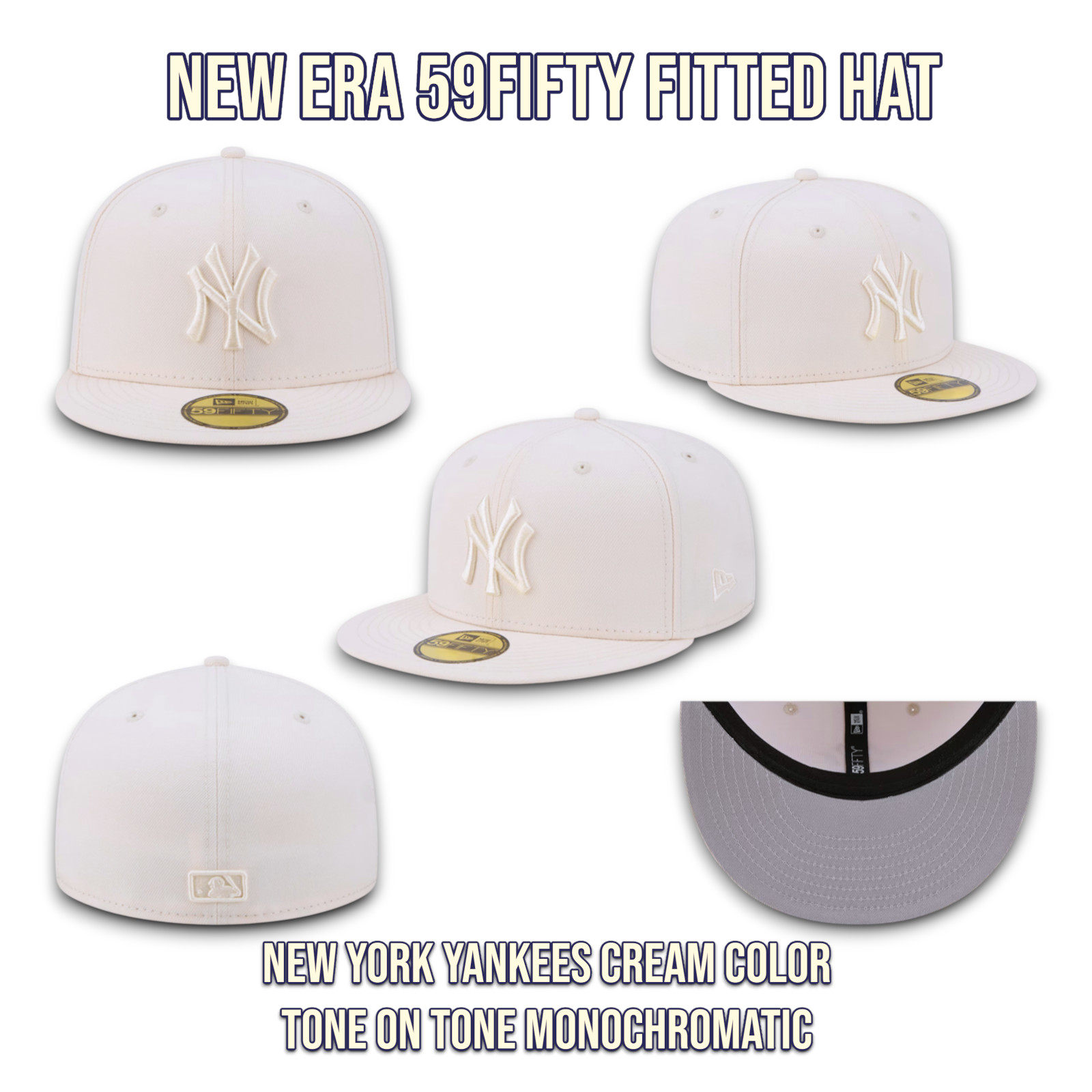 New Era 59FIFTY New York Yankees Fitted Hat Tone on Tone Monochromatic 7 3/8 _A1