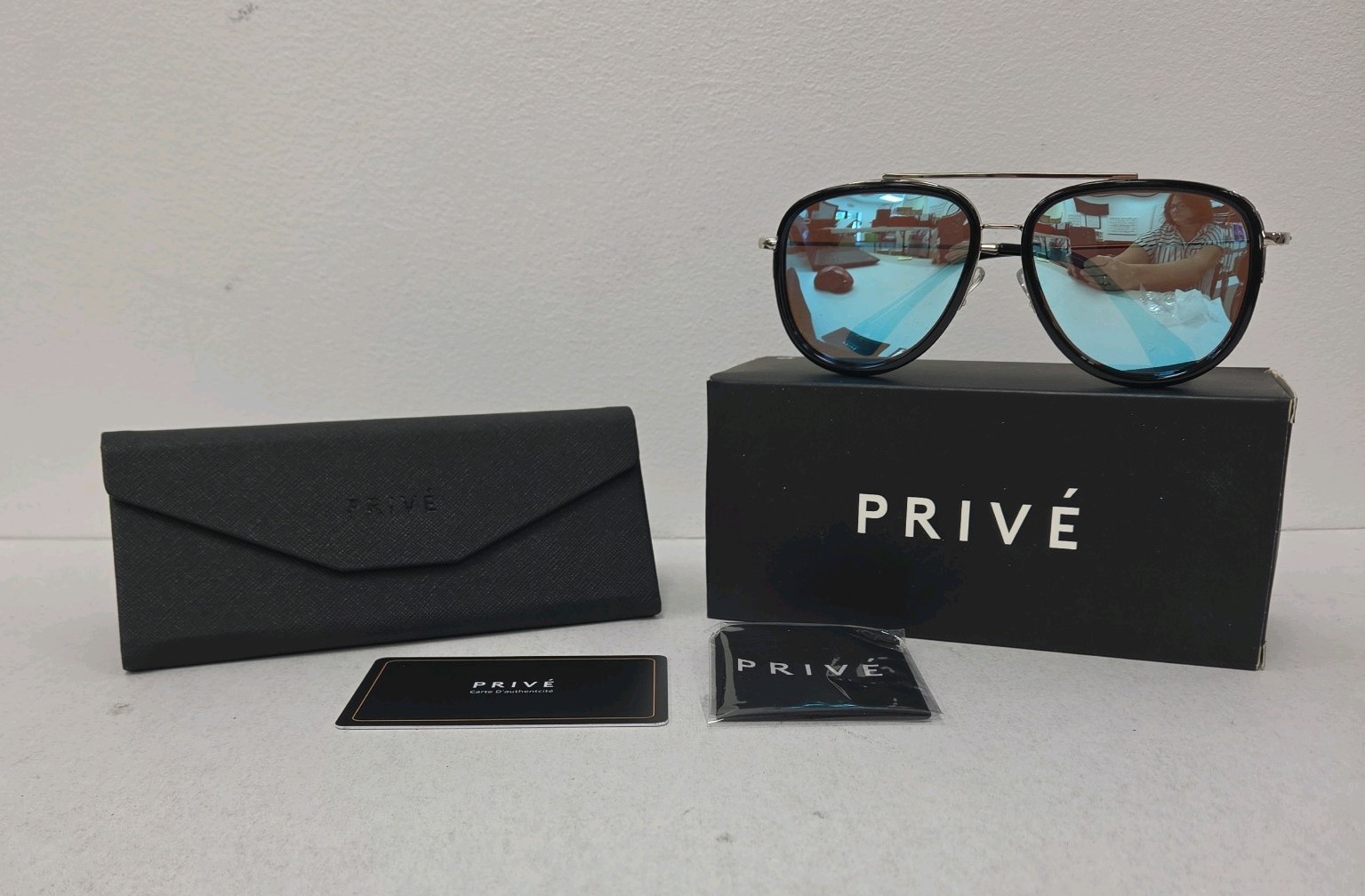 Prive Revaux The King Polarized Sunglasses, Black/Silver Frame/Blue Mirror NIB Prive Revaux The King Polarized Sunglasses, Black/Silver Frame/Blue Mirror NIB
