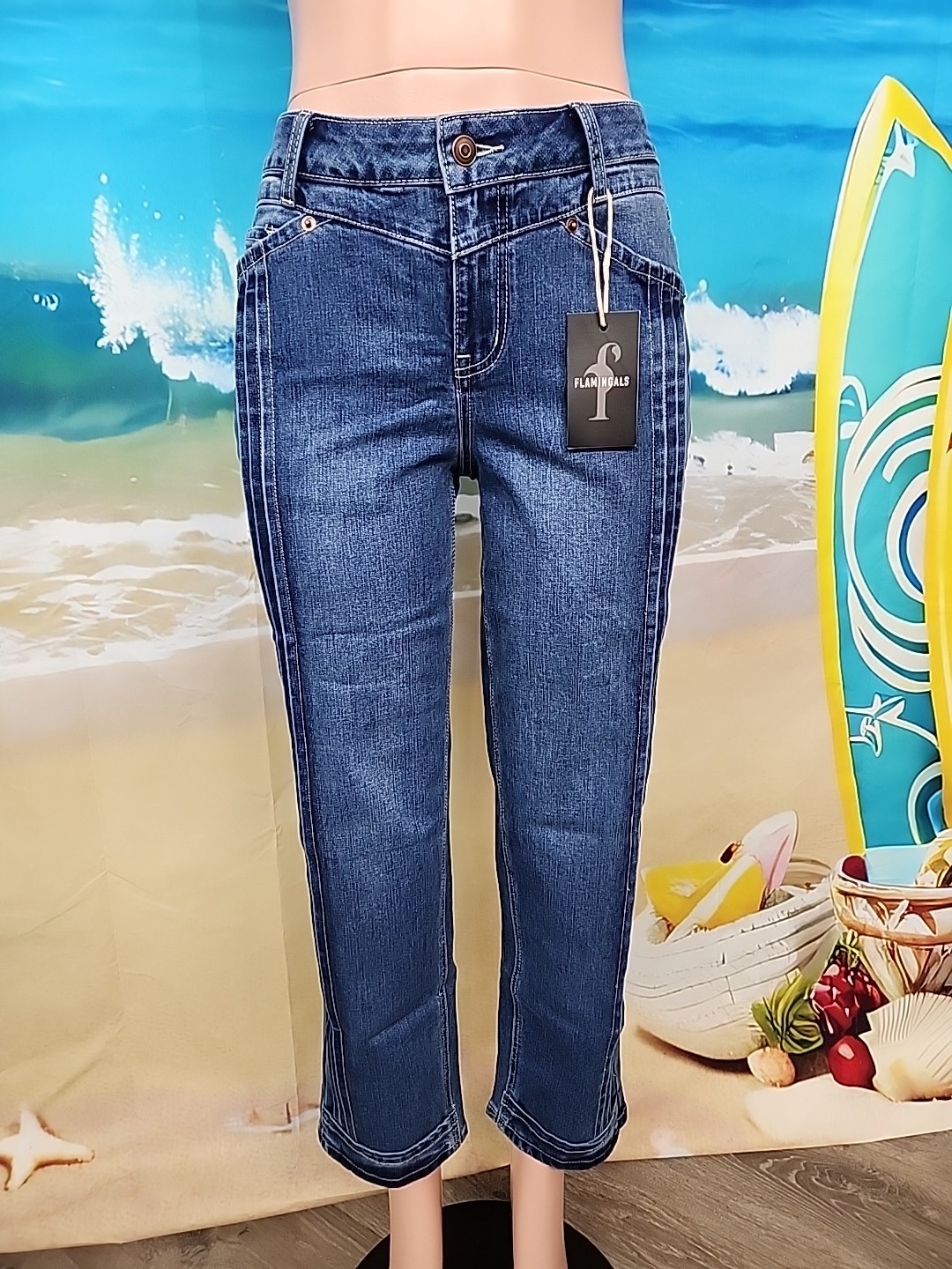 Nwt Flamingals Womens Jeans 5 Pockets Size Medium #88952 Pleated Front