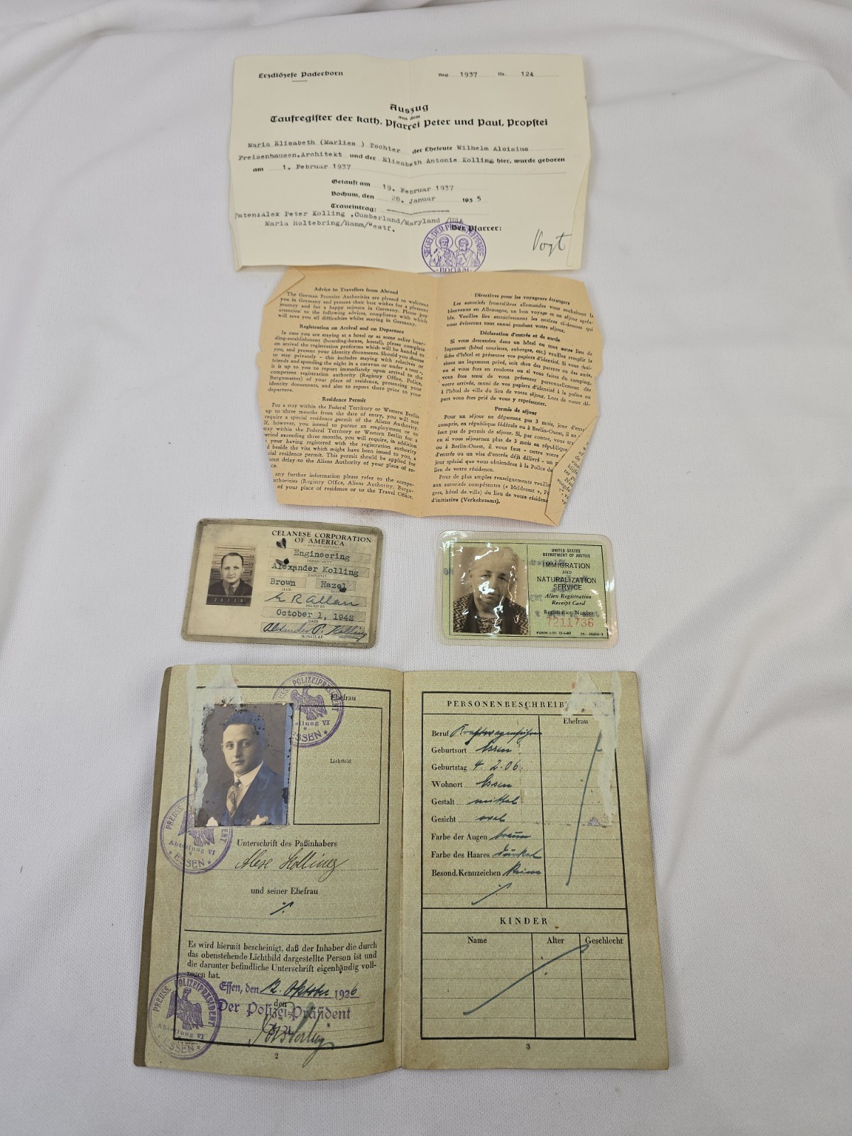 Post WWII German Passports Immigration Work Cards Baptisim Ephemera 1937-1949
