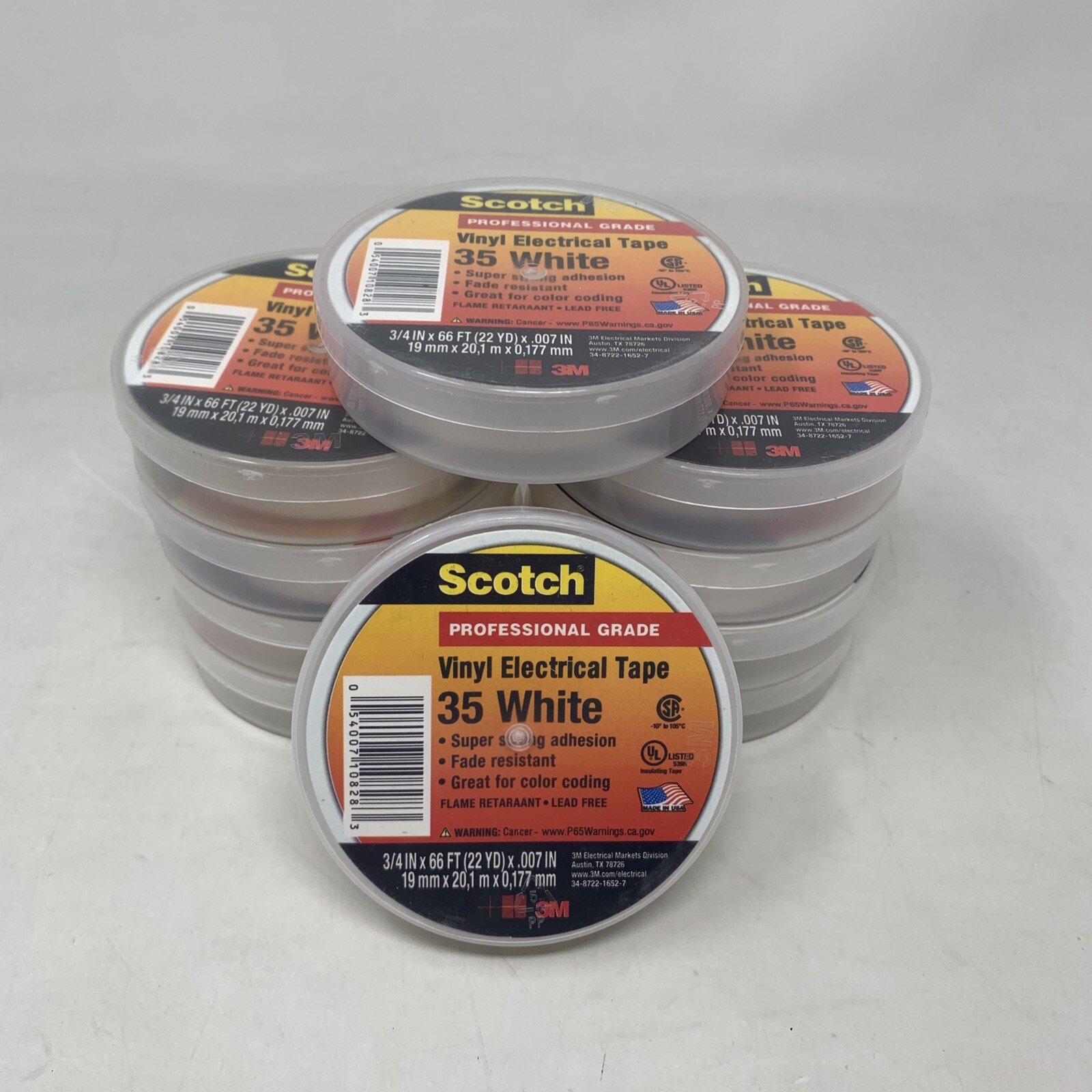 3M 35 Scotch Vinyl Electrical Color Coding Tape- White, 3/4 in x 66 ft, 10 Rolls 3M 35 Scotch Vinyl Electrical Color Coding Tape- White, 3/4 in x 66 ft, 10 Rolls
